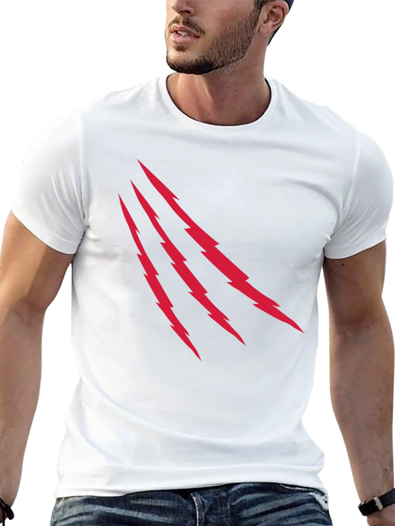 Mens Black T-Shirt with Red Lightning Claw Design