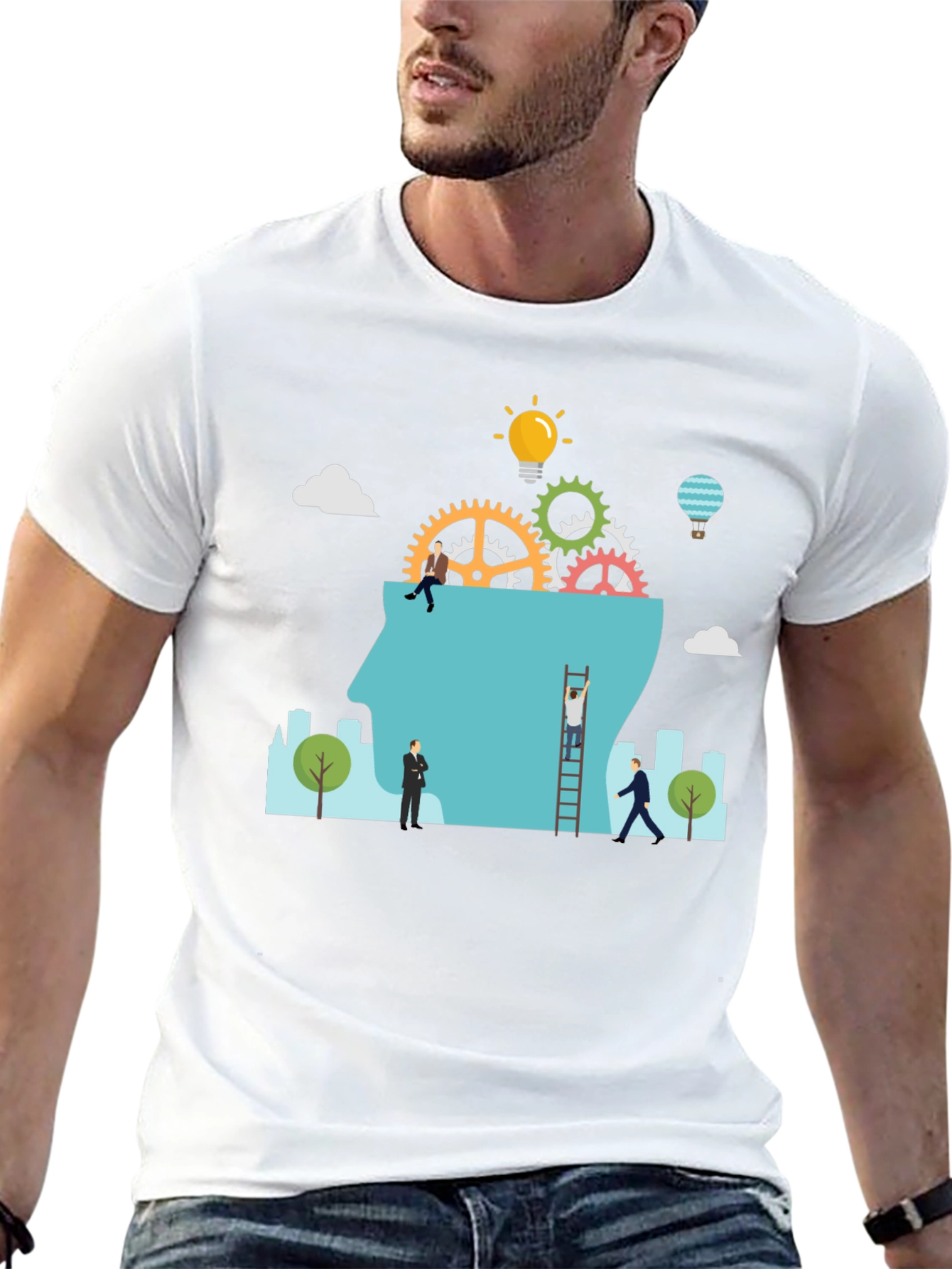 Creative Mindset T-Shirt: Brain Gears & Idea Bulb