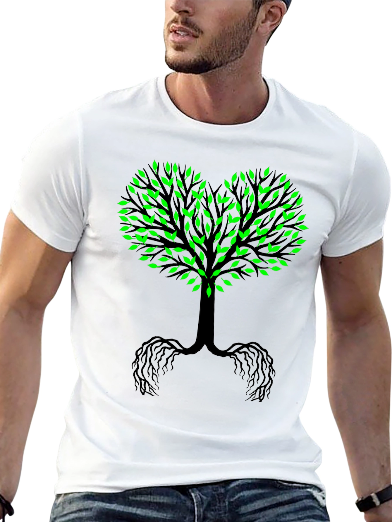 Tree of Life Black Tee - Green Leaf Heart