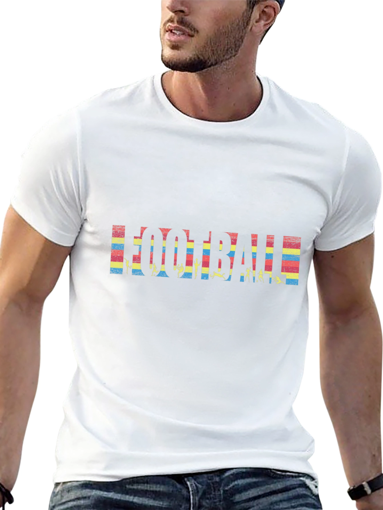 Football Graphic Tee - Retro Stripe Design