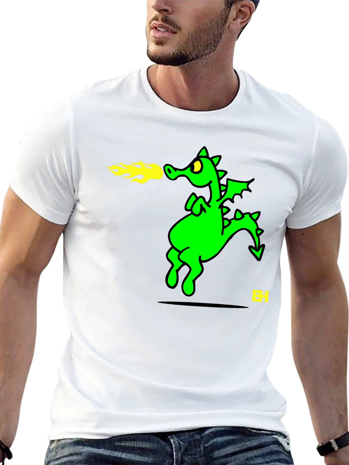 Fire Breathing Dragon Graphic Tee - Black