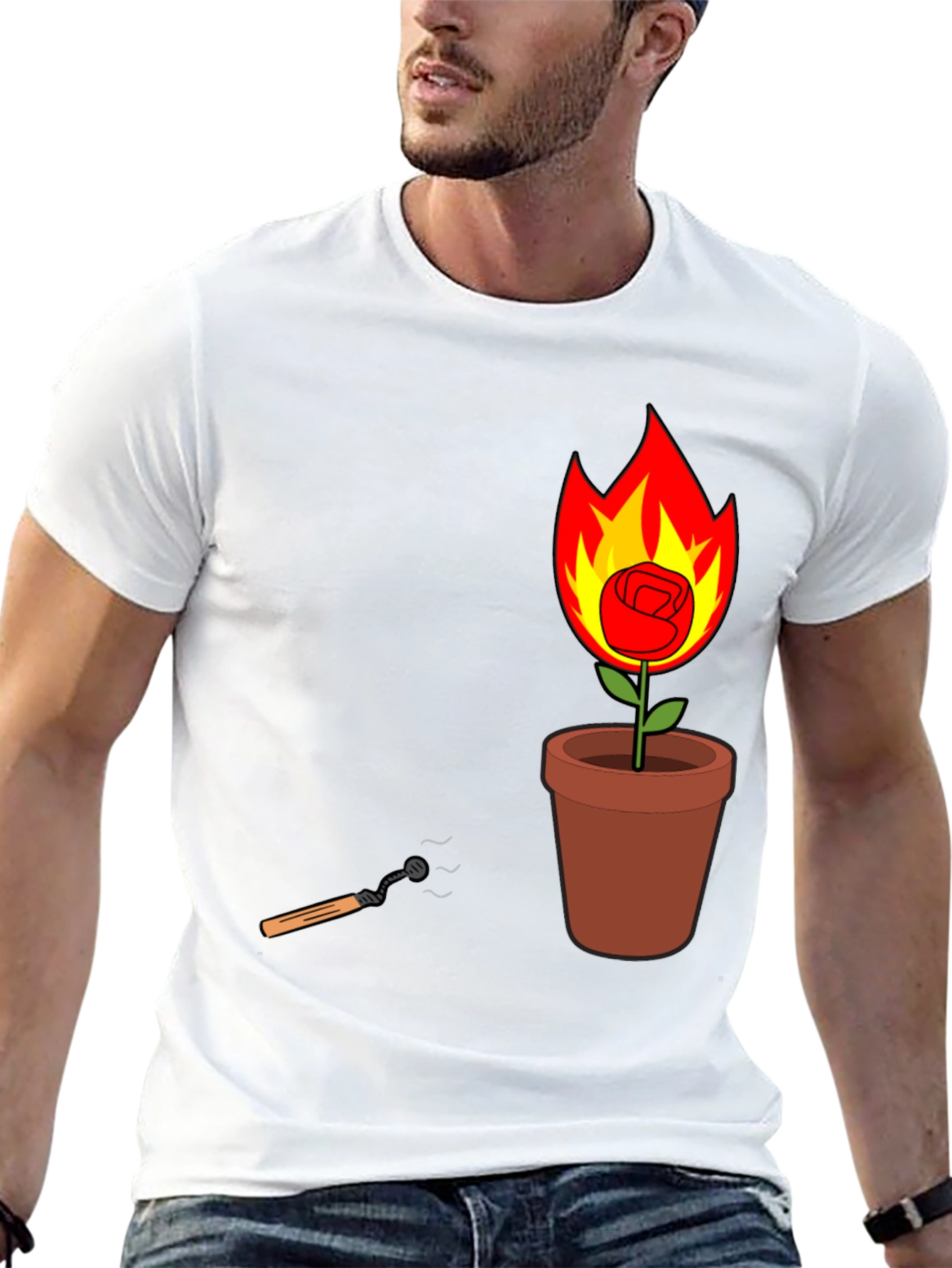 Flaming Rose in Pot Graphic Tee