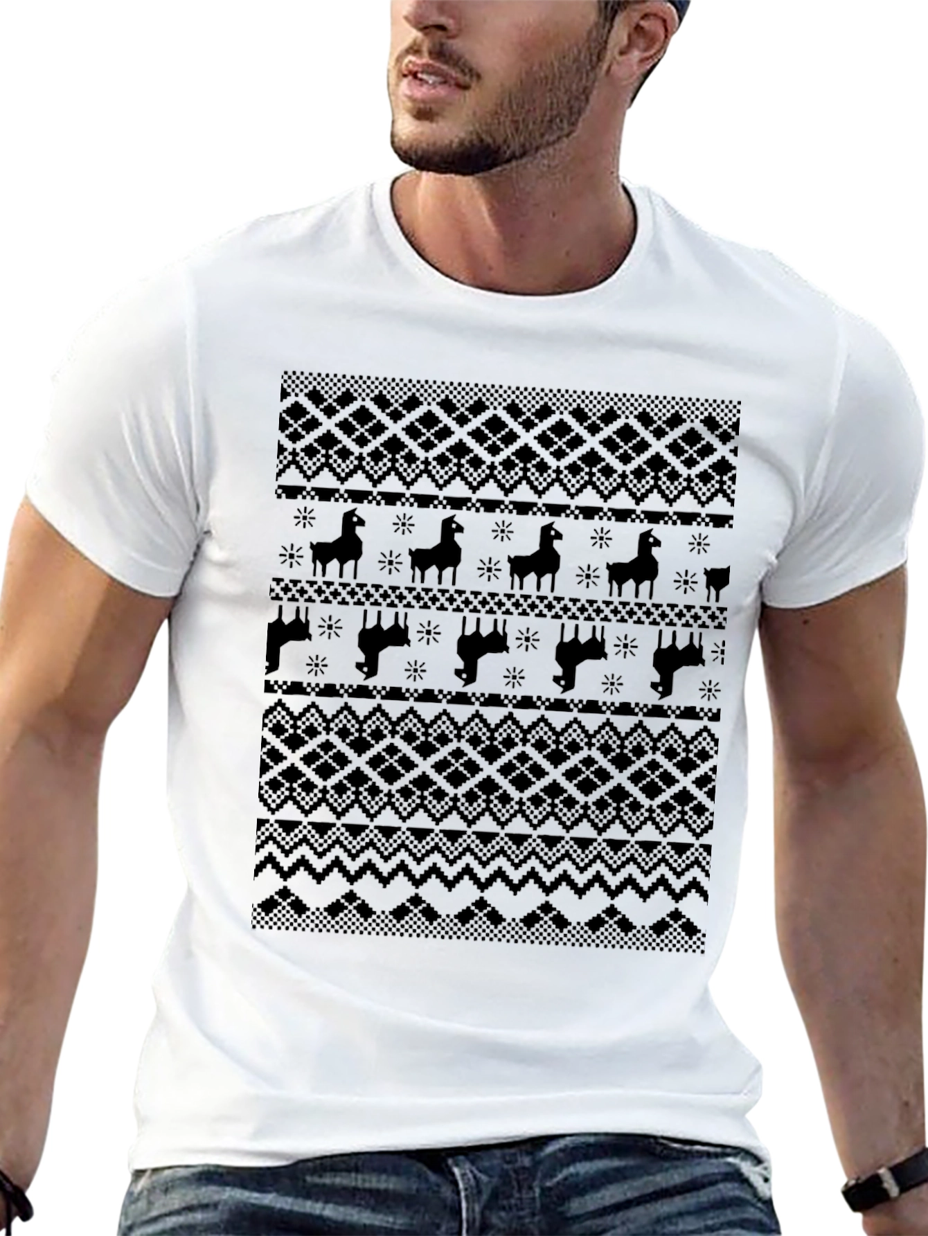 Llama Pattern Graphic Tee - Dark Knit Style Print