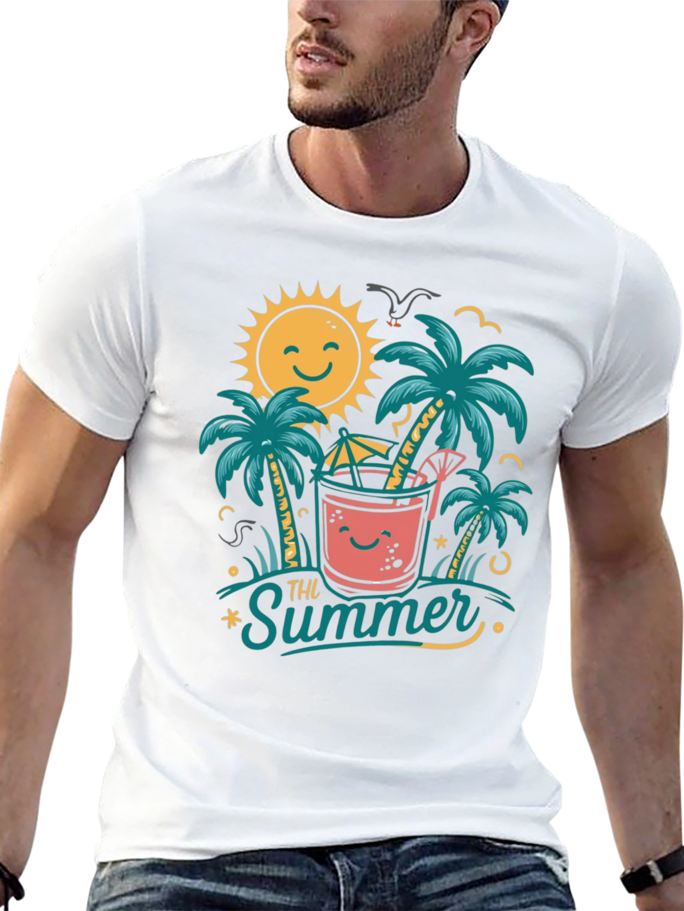 Summer Vibes Graphic Tee - Tropical Beach Design