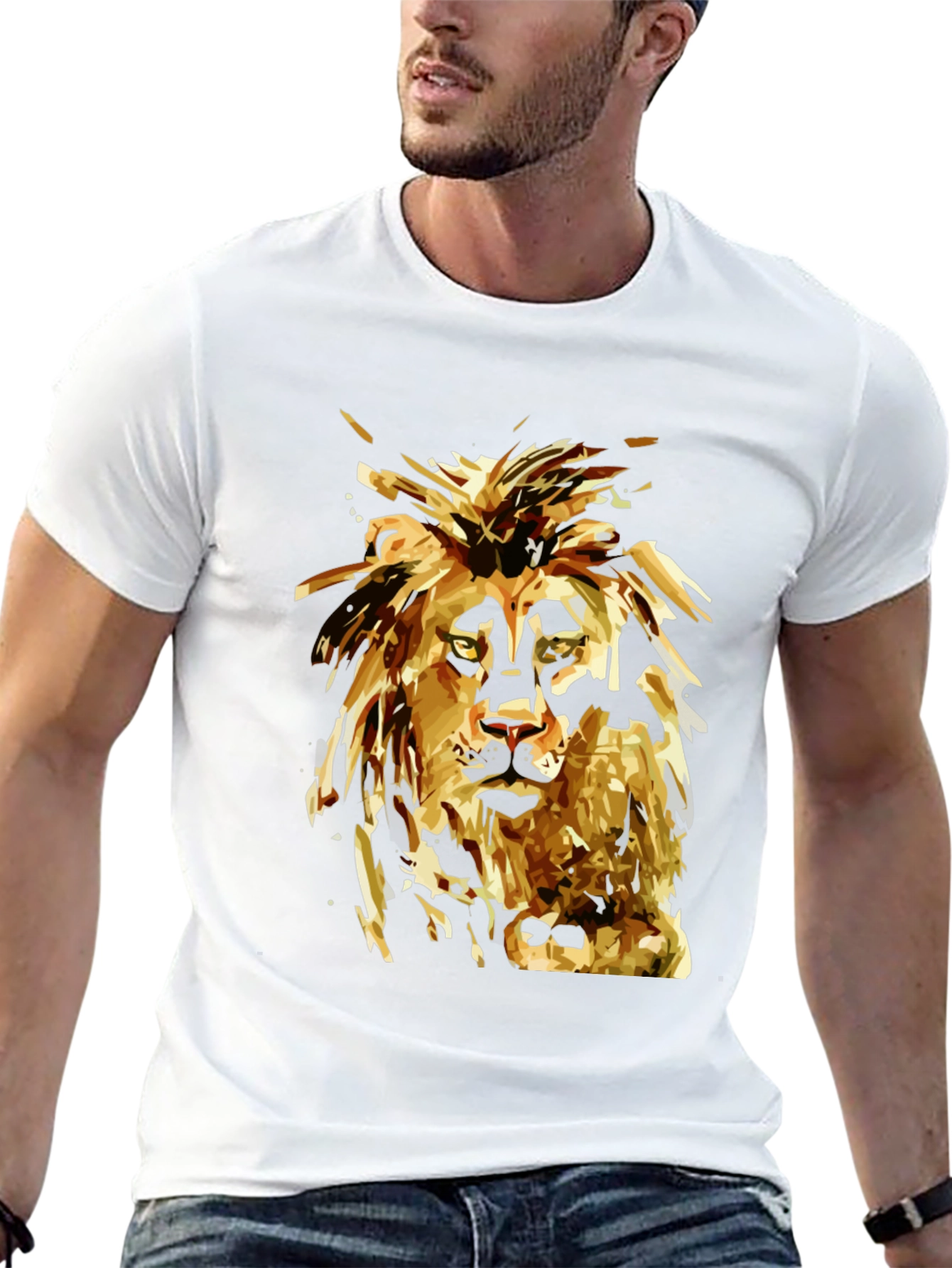 Lion Graphic Print Black T-Shirt for Men