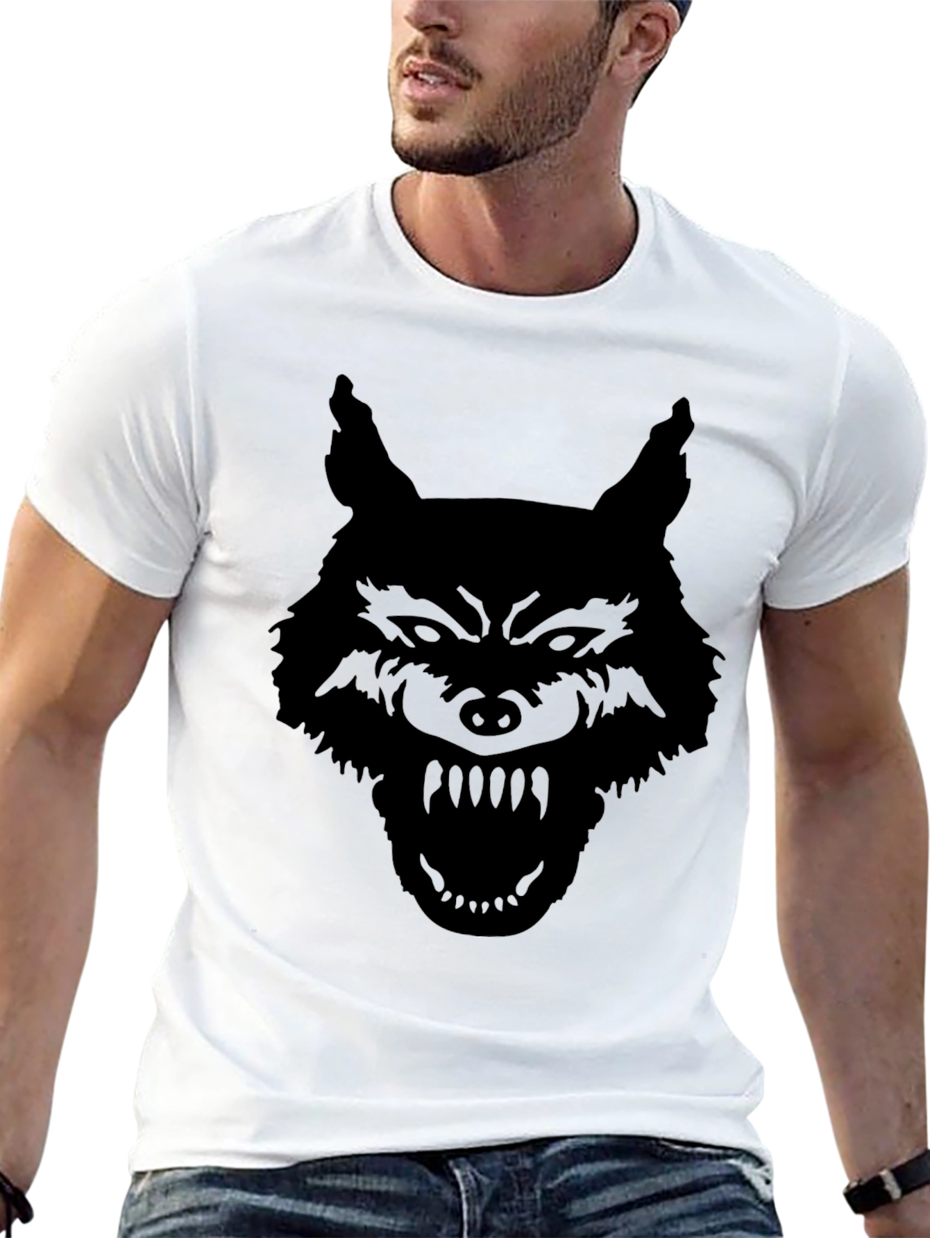 Mens Black Wolf Graphic T-Shirt