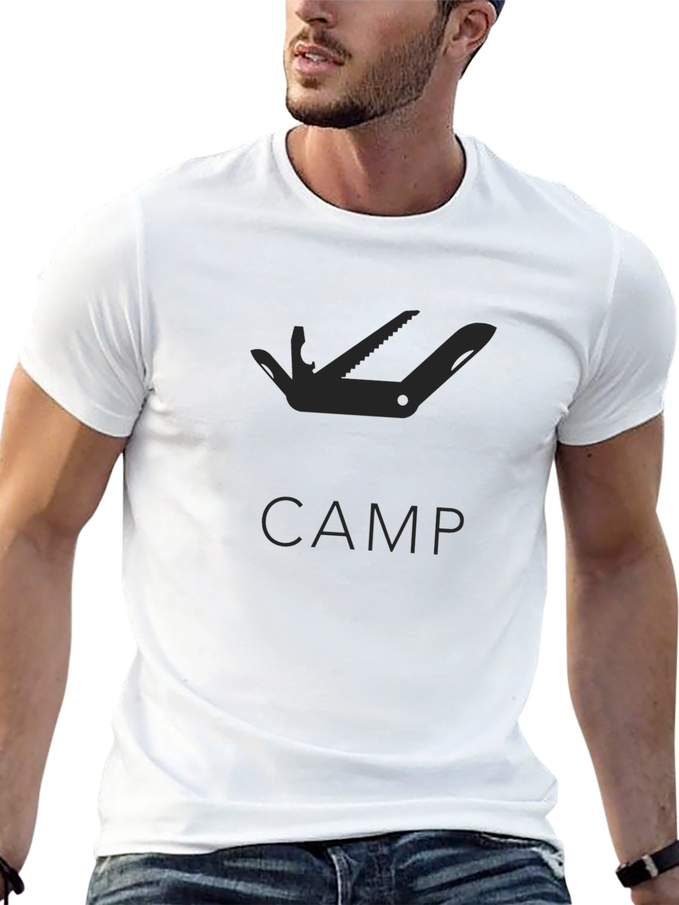 Mens Black Camping Multi-Tool Graphic T-Shirt