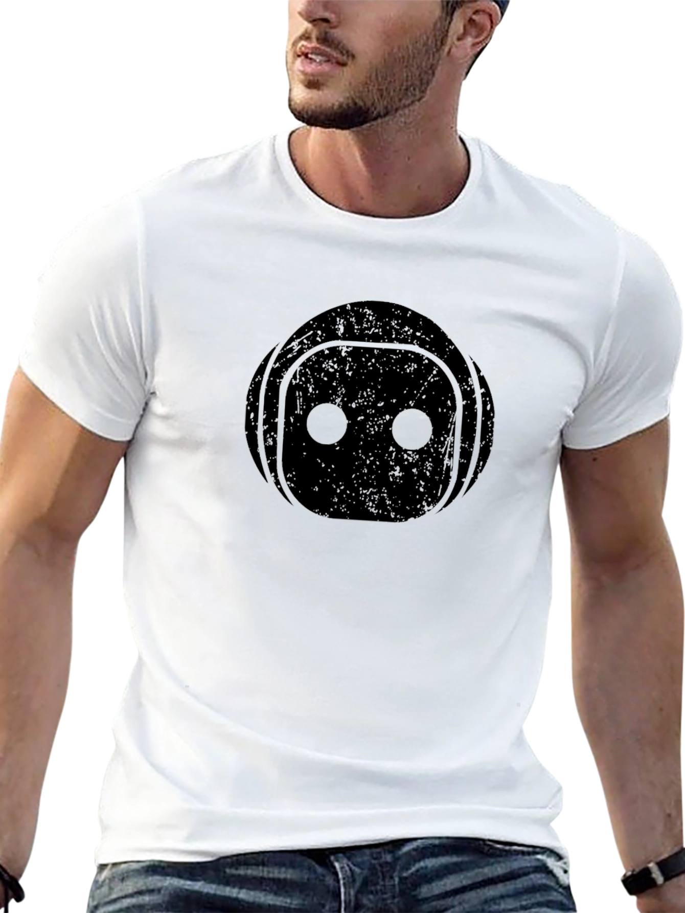 Retro Robot Face Black T-Shirt