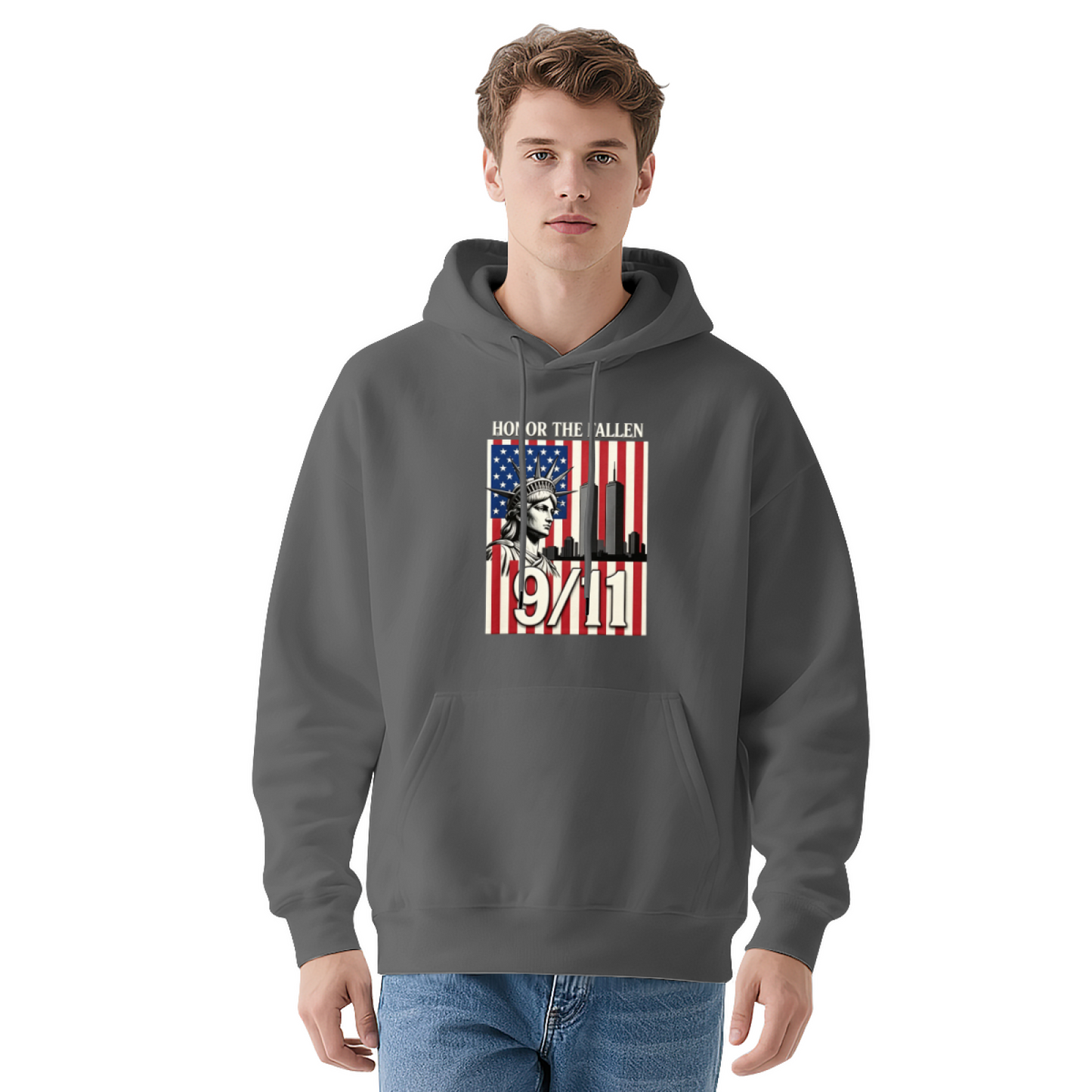 Honor The Fallen 9/11 Statue Of Liberty American Flag Retro Hoodie