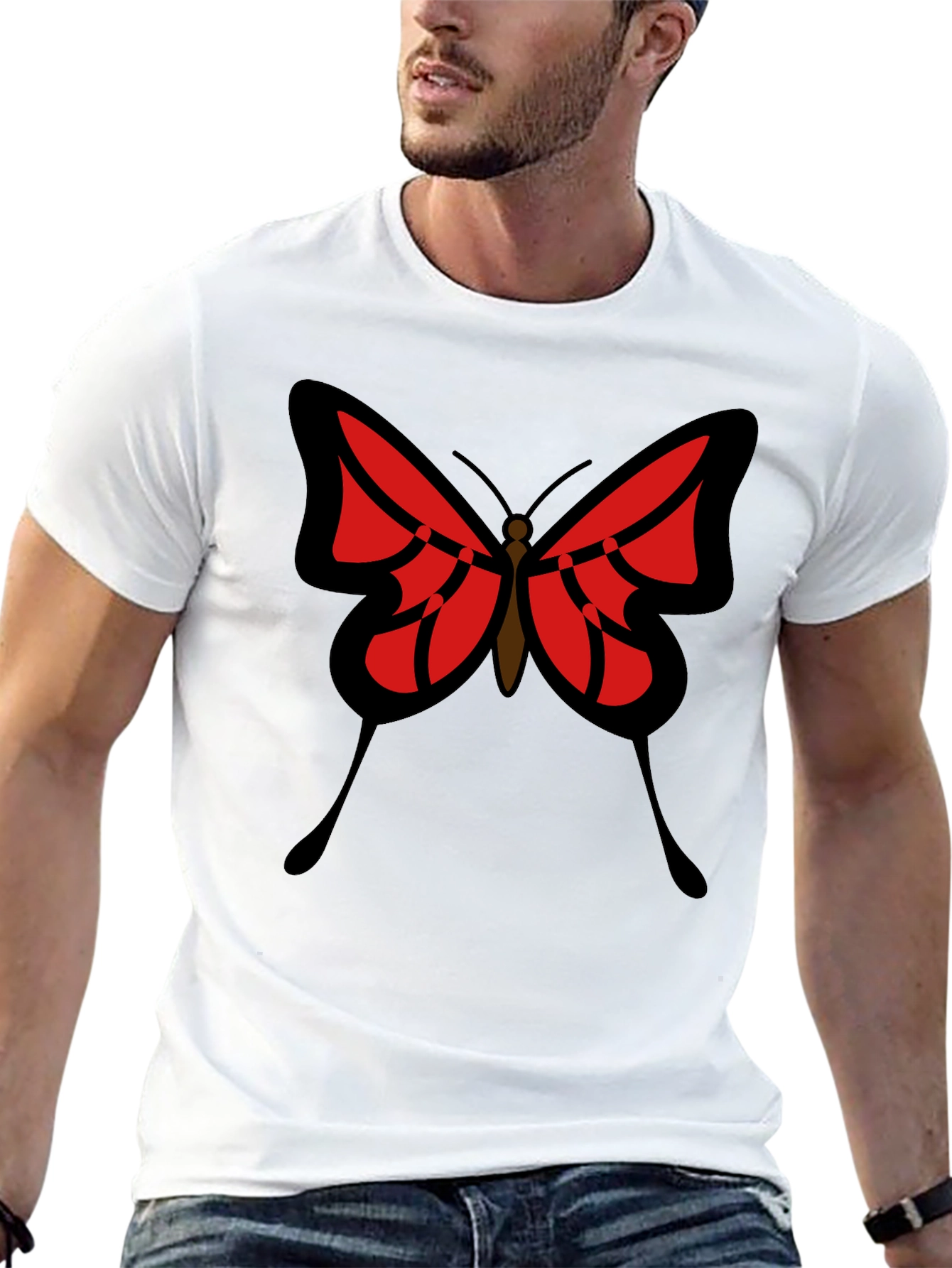 Butterfly Graphic Tee - Black Cotton Casual Shirt