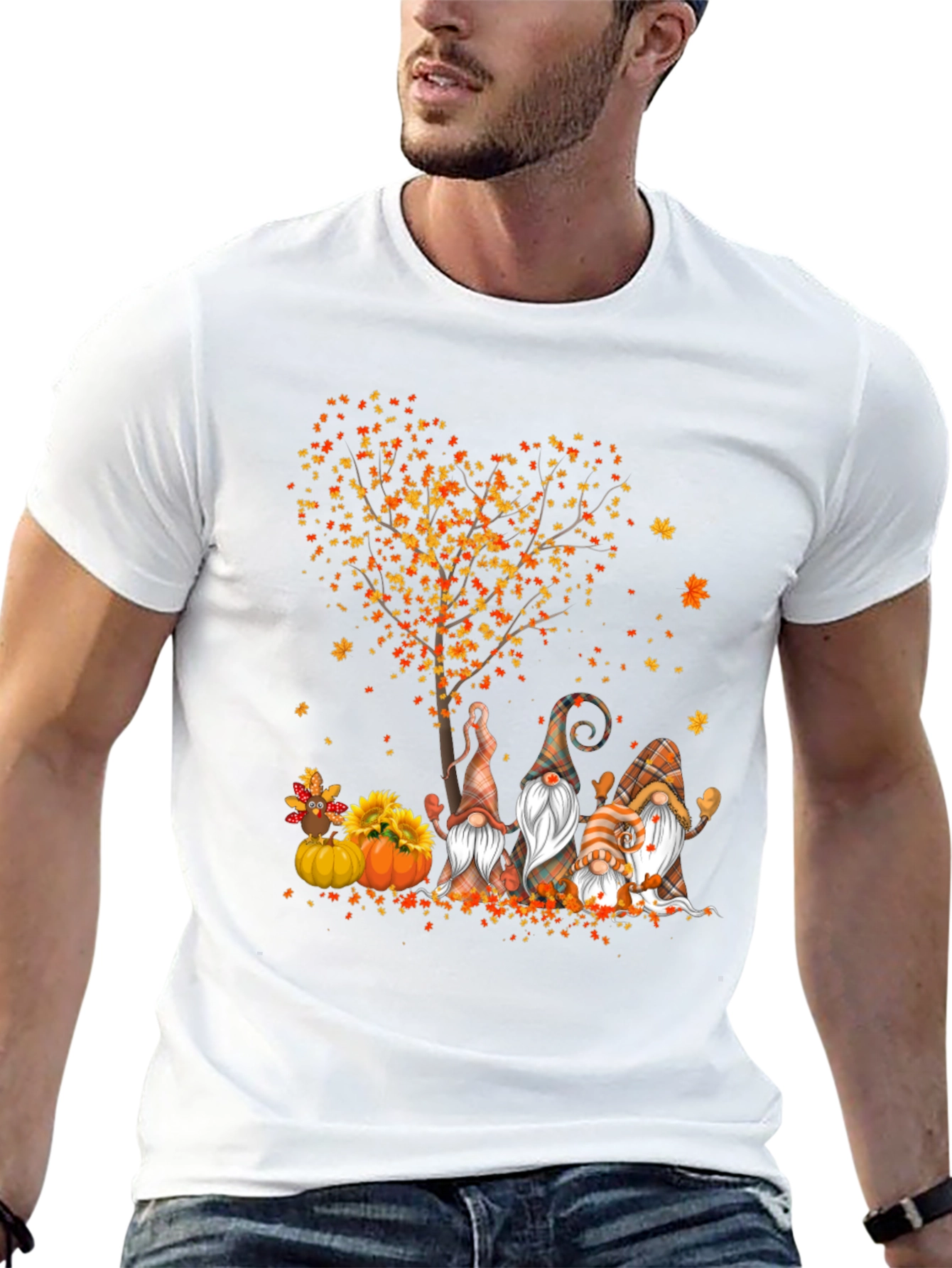 Fall Gnomes & Heart Tree Black T-Shirt