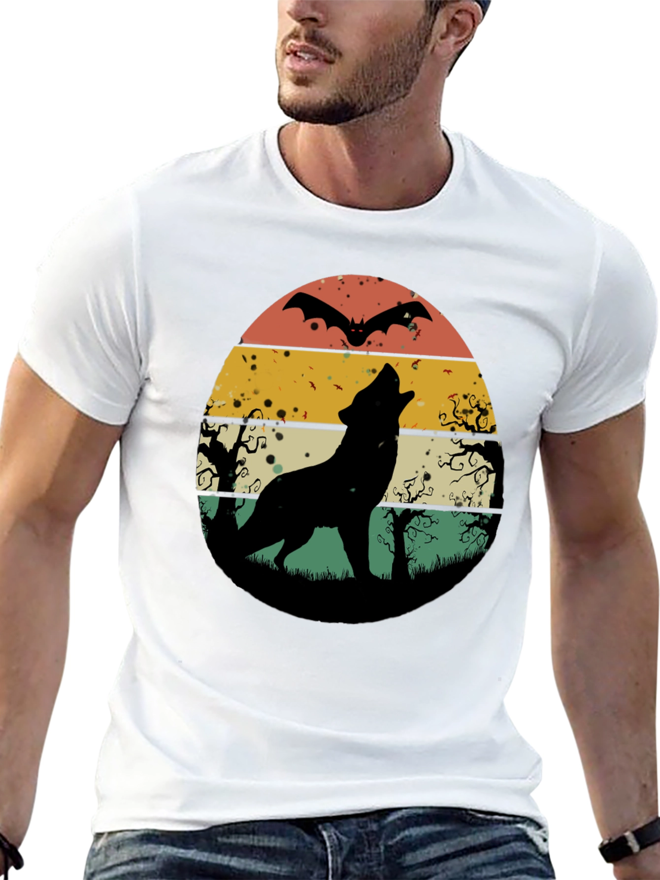 Retro Wolf Howl Halloween T-Shirt