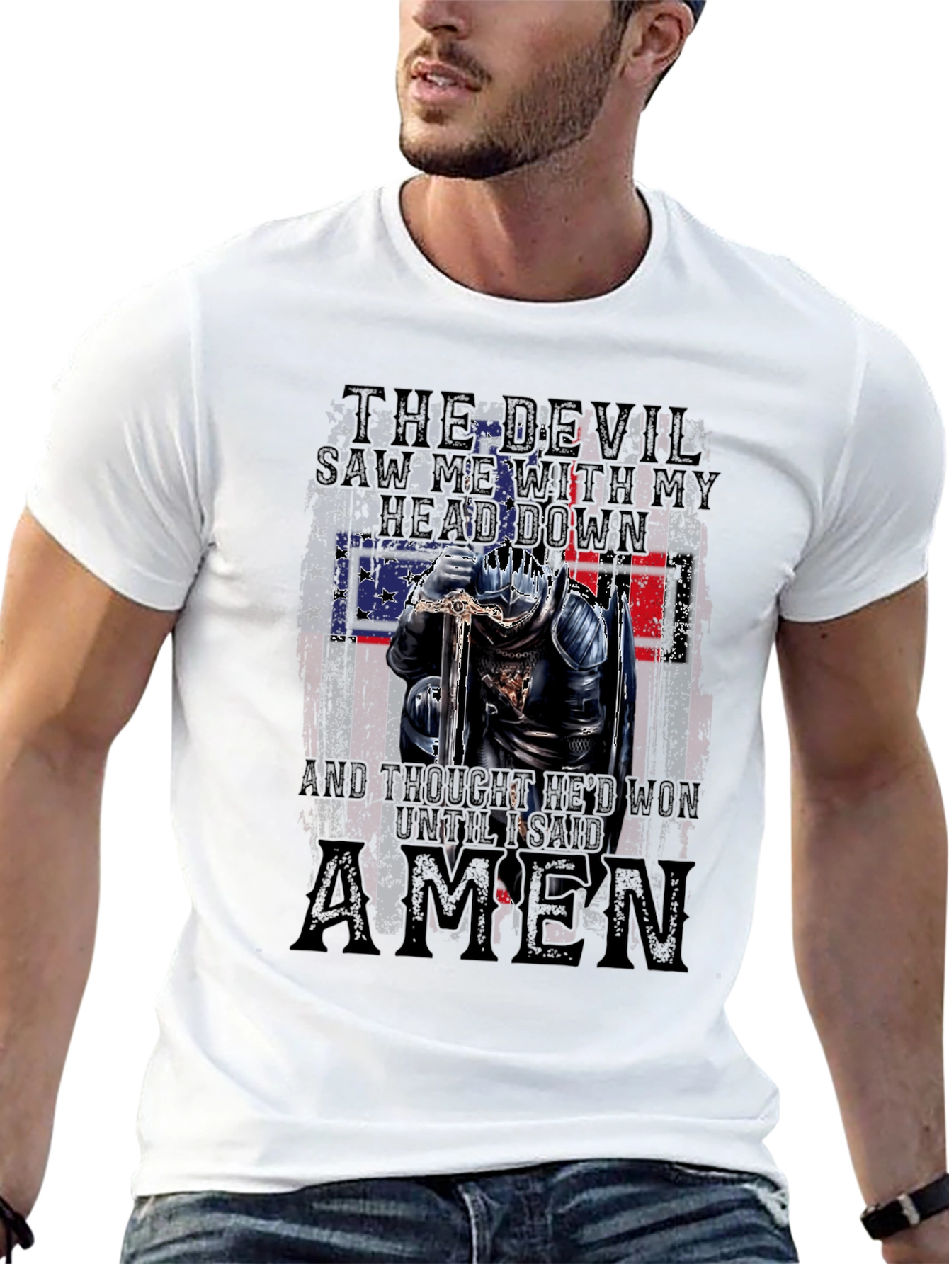 The Devil Saw Me T-Shirt - Patriotic Knight Design