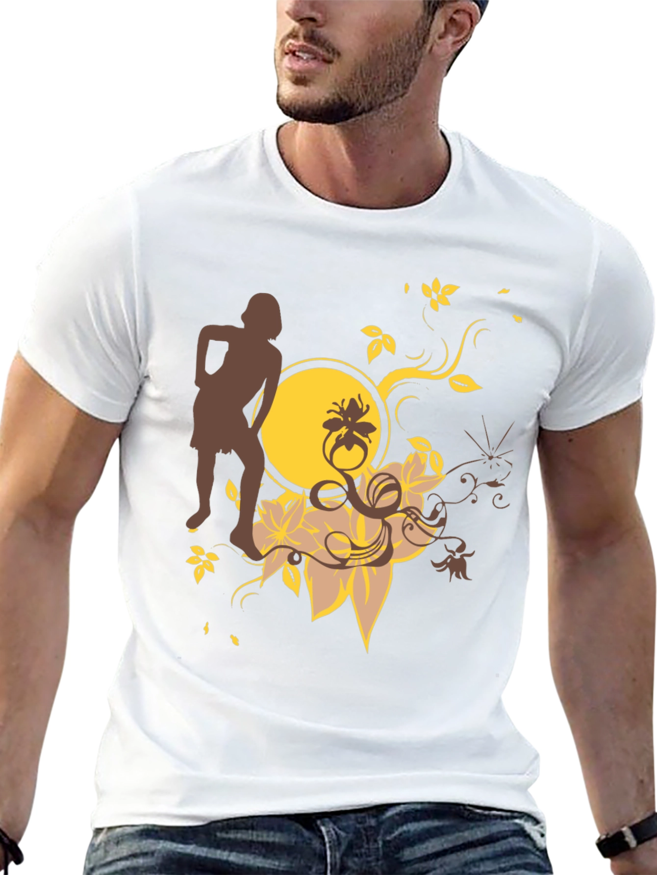 Trendy Black Graphic Tee - Unique Floral Design