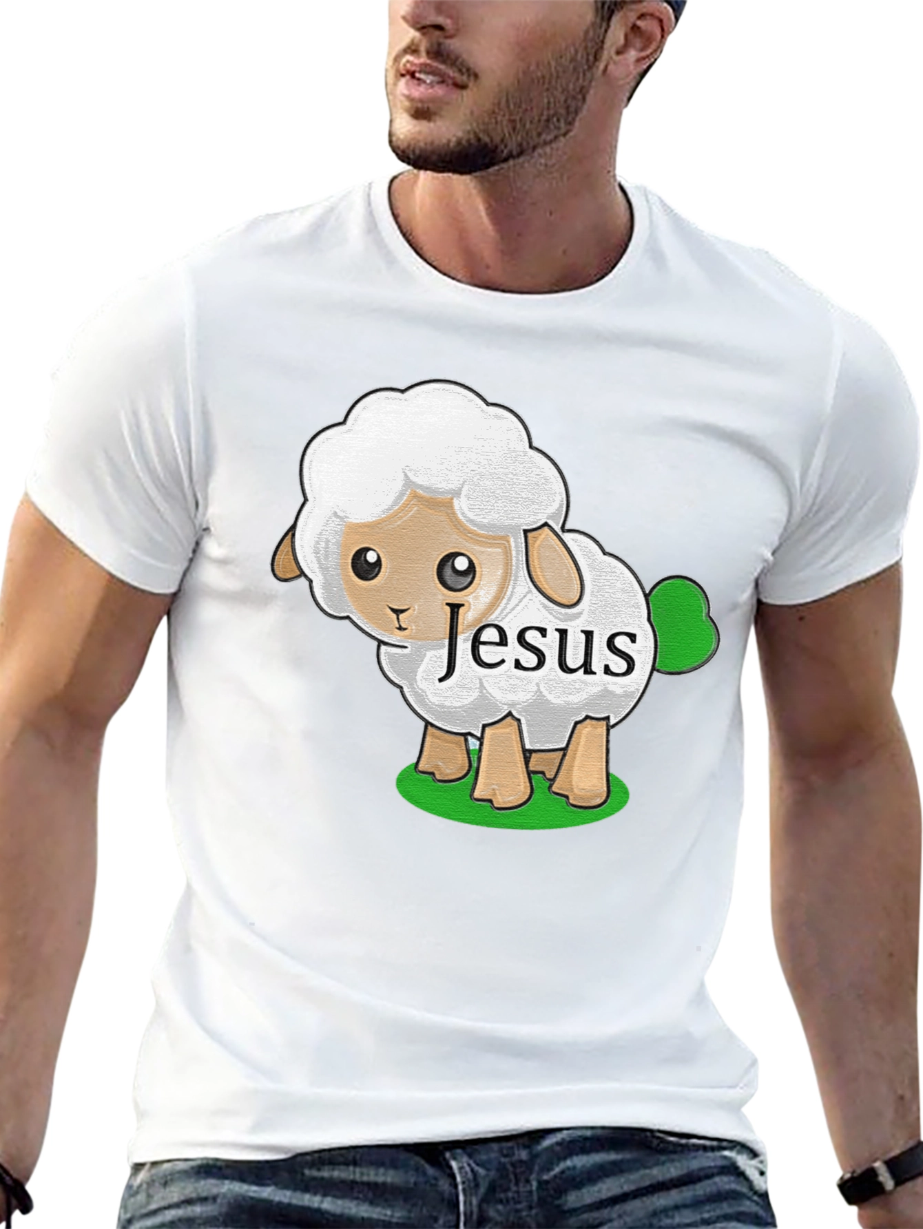 Cute Jesus Sheep T-Shirt - Black Cotton Tee
