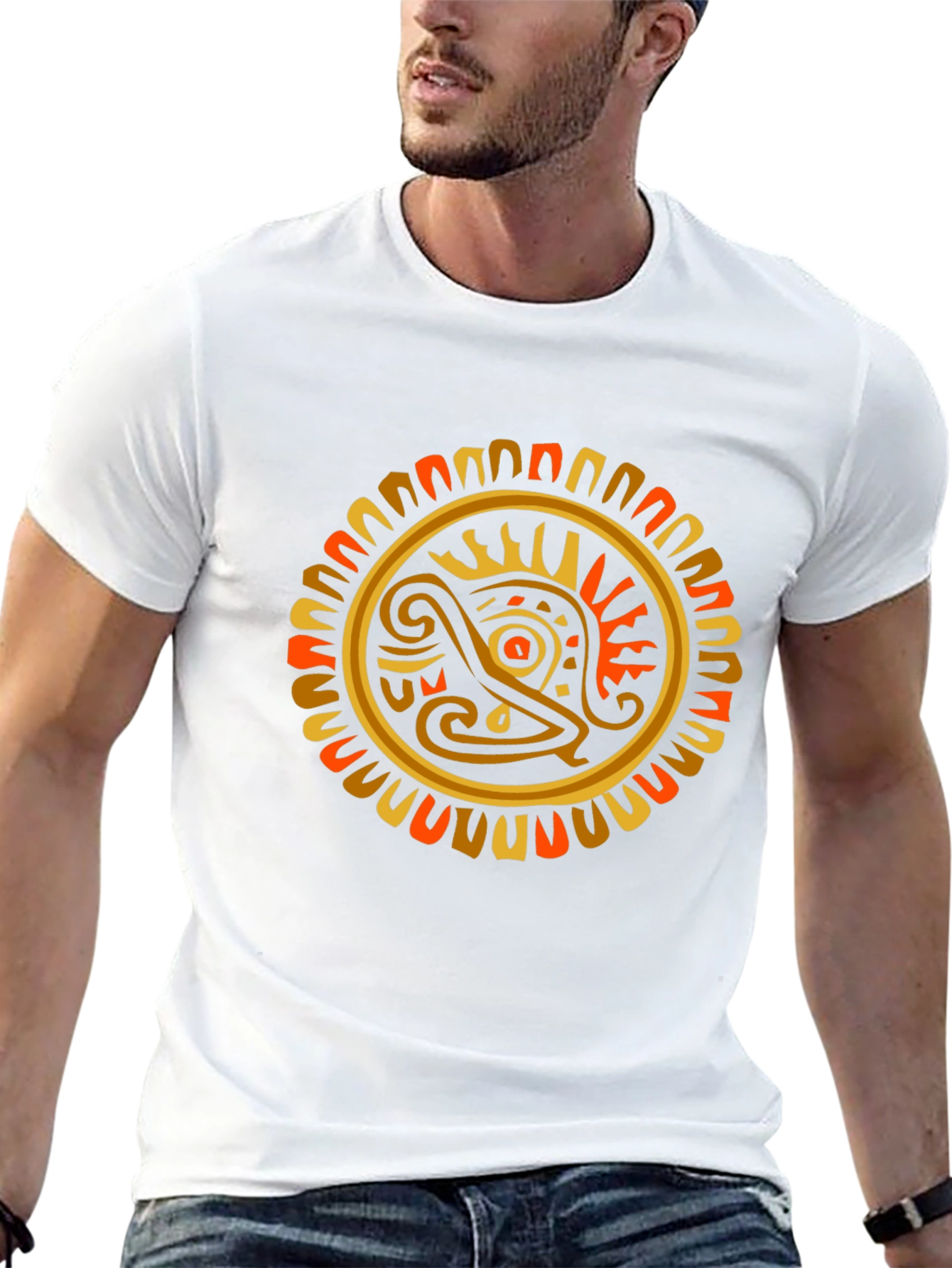 Aztec Sun God Graphic T-Shirt - Black