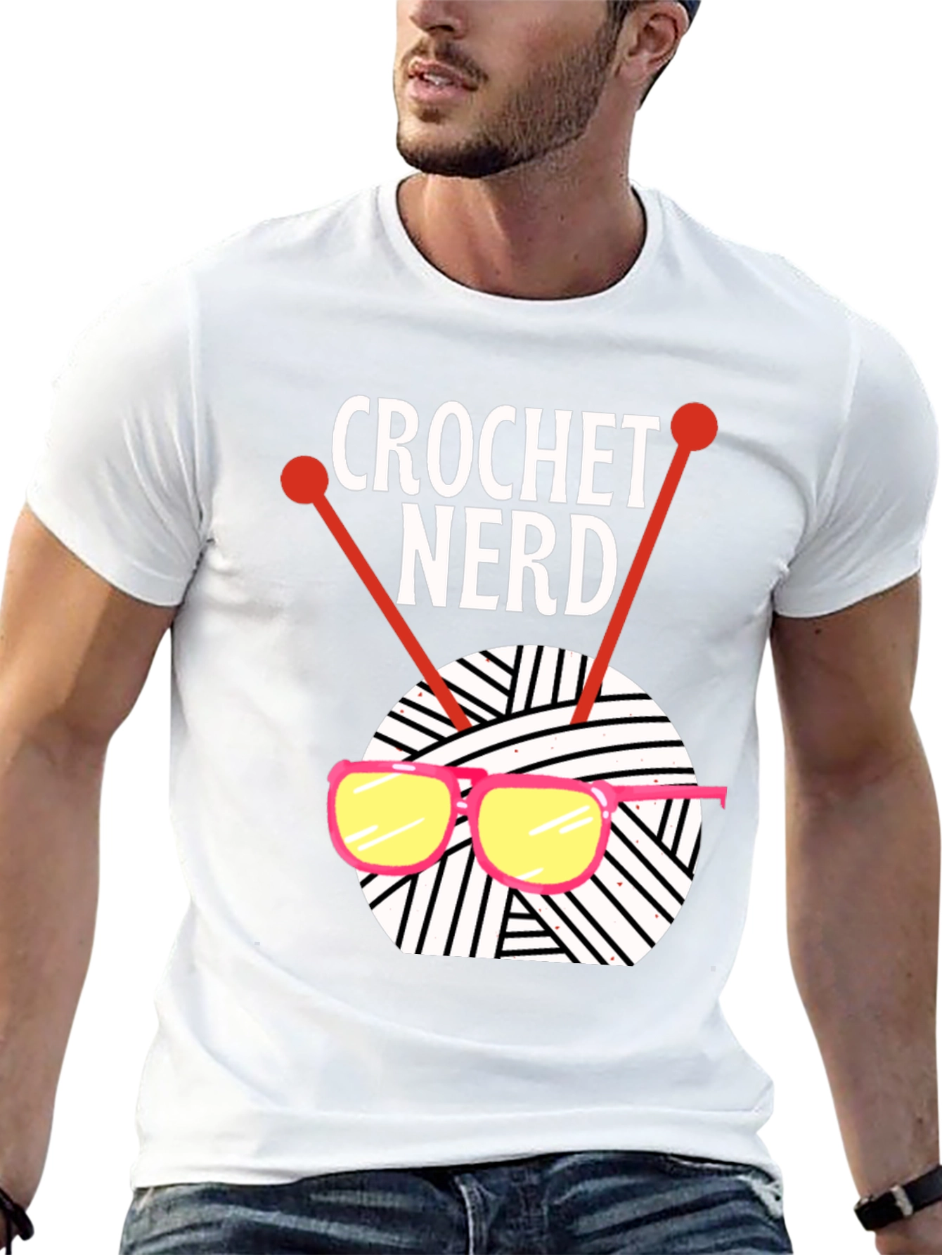 Crochet Nerd T-Shirt - Knitted Yarn & Glasses Tee