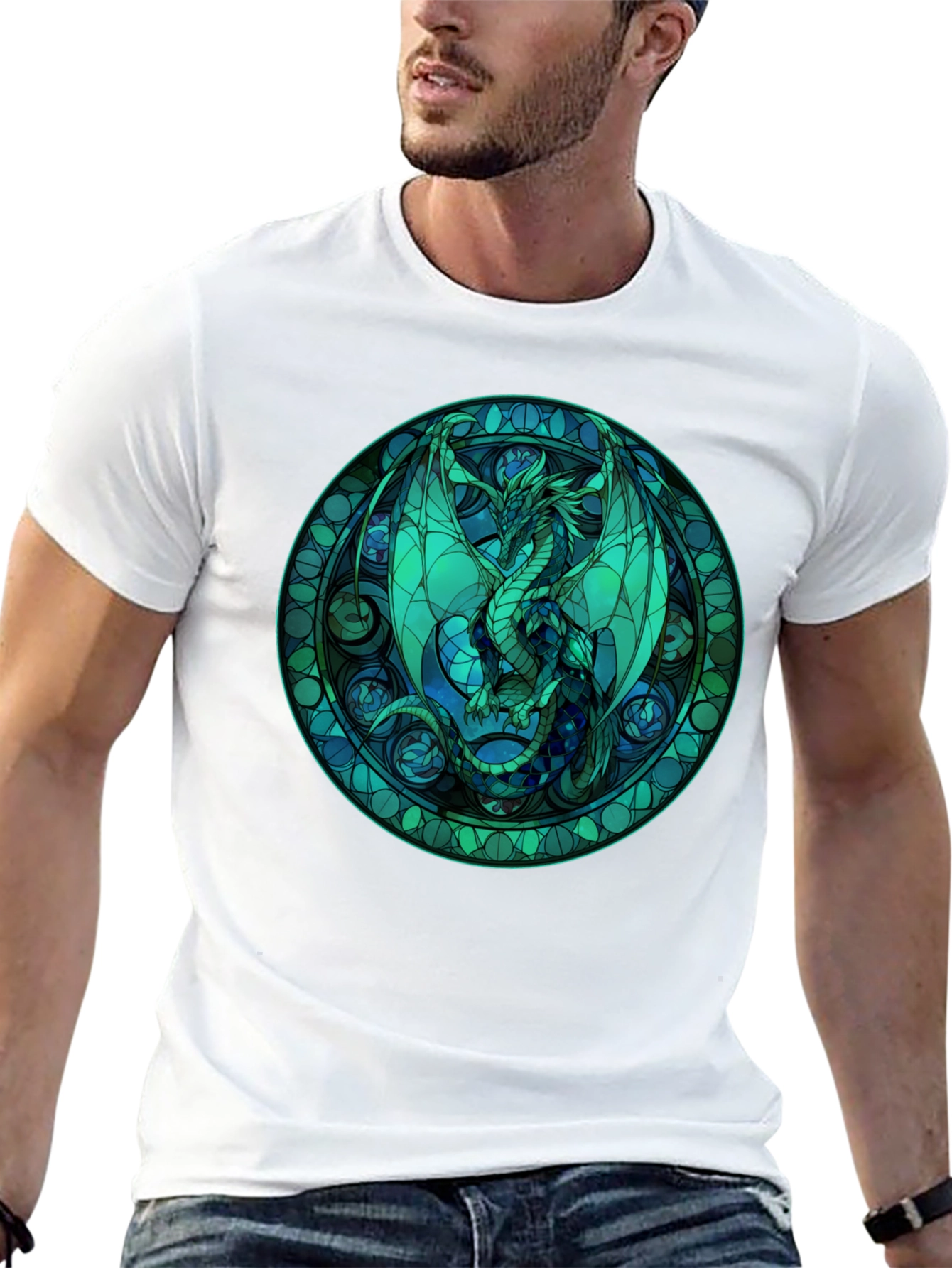 Stained Glass Dragon Graphic Tee - Black
