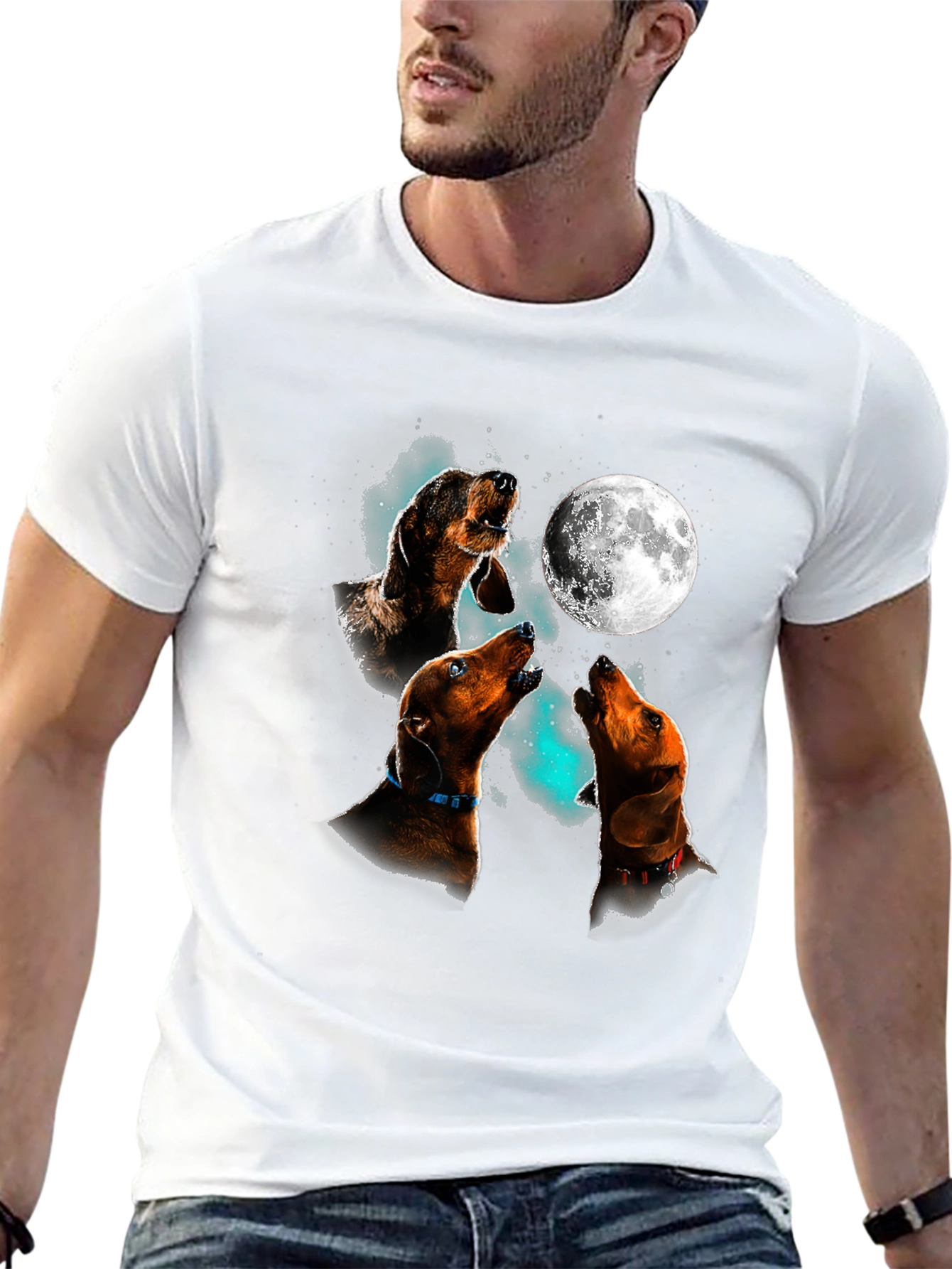 Dachshund Howling Moon Graphic T-Shirt