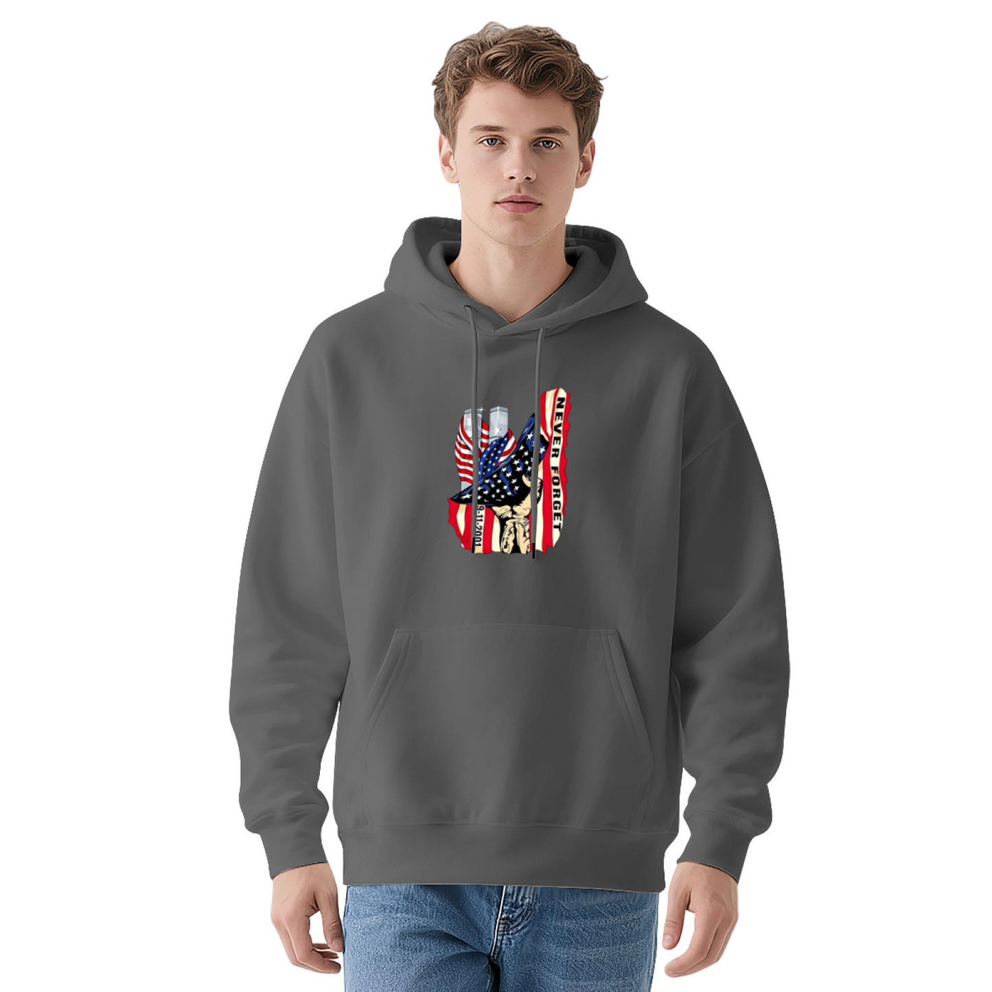 Never Forget 9/11 Patriotic Hand And Twin Towers Art Print Hoodie