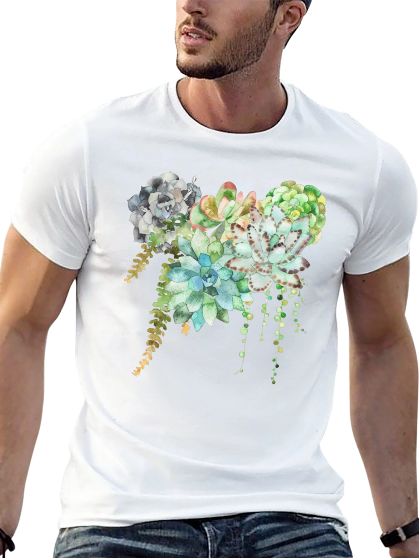 Succulent Print T-Shirt - Stylish Botanical Design