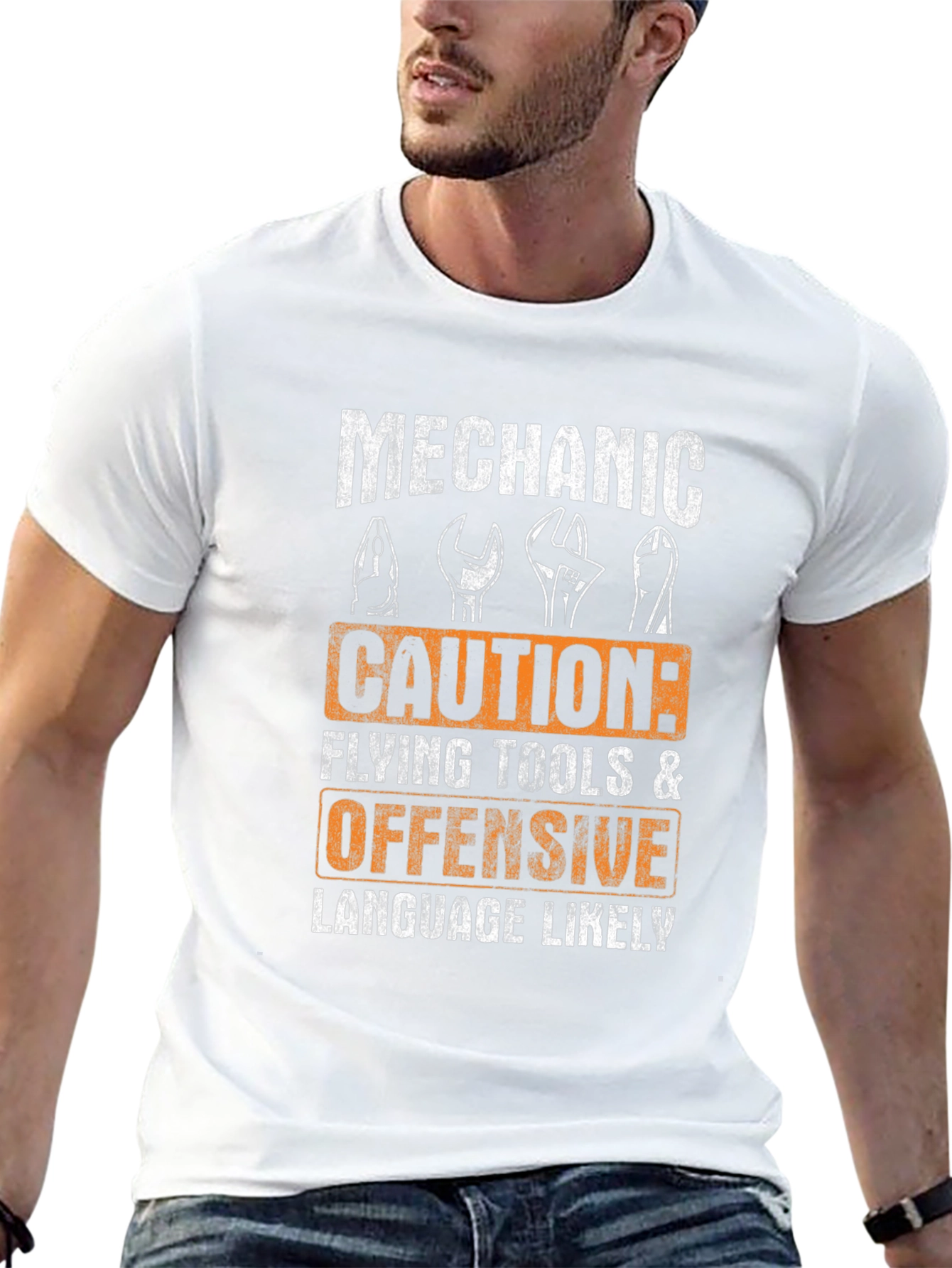 Mechanic Caution Graphic T-Shirt - Funny Novelty Tee