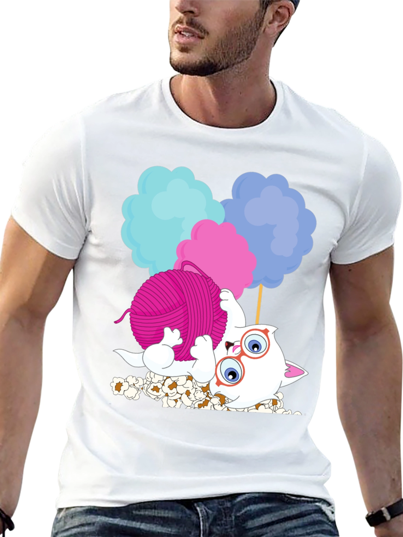 Funny Cat Yarn Cotton Candy Graphic T-Shirt