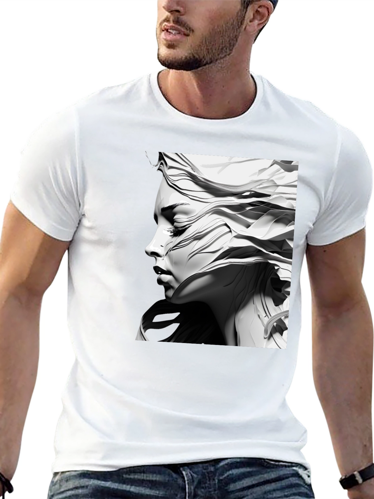Artistic Woman Graphic Tee - Black Cotton Comfort