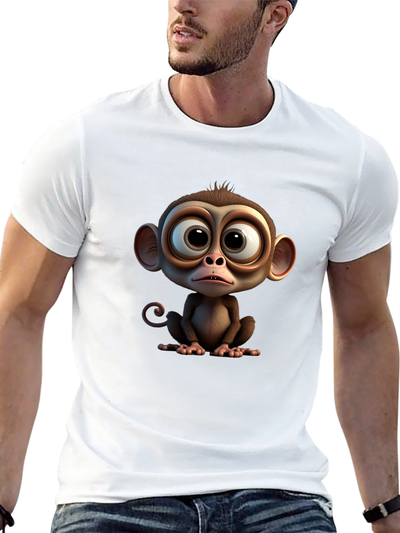 Cute Cartoon Monkey Graphic Tee - Soft Black T-Shirt