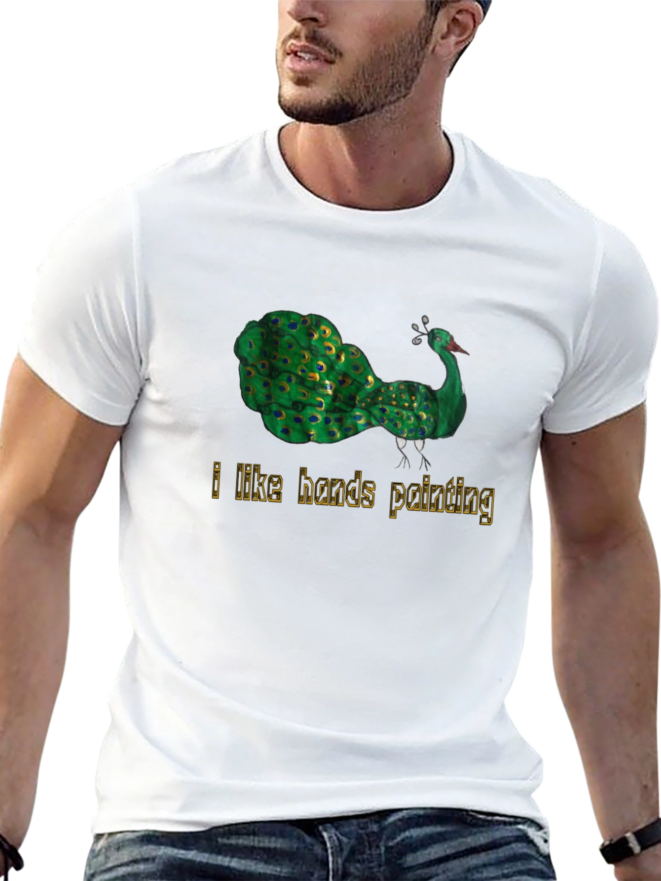 Peacock Art Mens Black Graphic T-Shirt