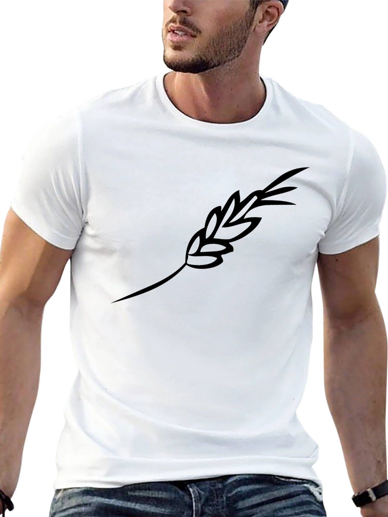 Black T-Shirt with Wheat Stalk Design