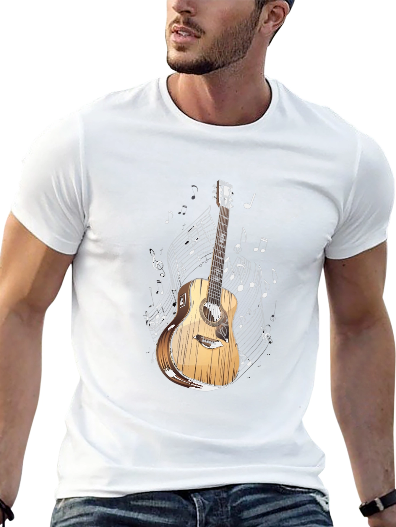 Guitar and Music Notes Graphic T-Shirt