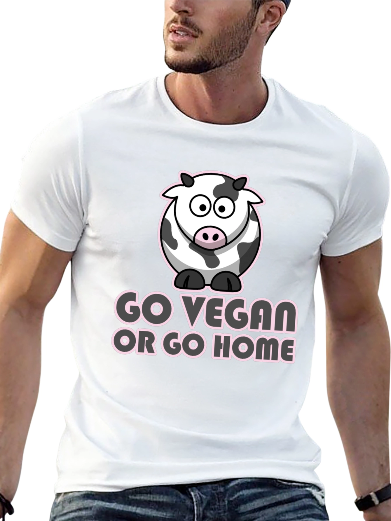 Go Vegan T-Shirt - Cute Cow Design