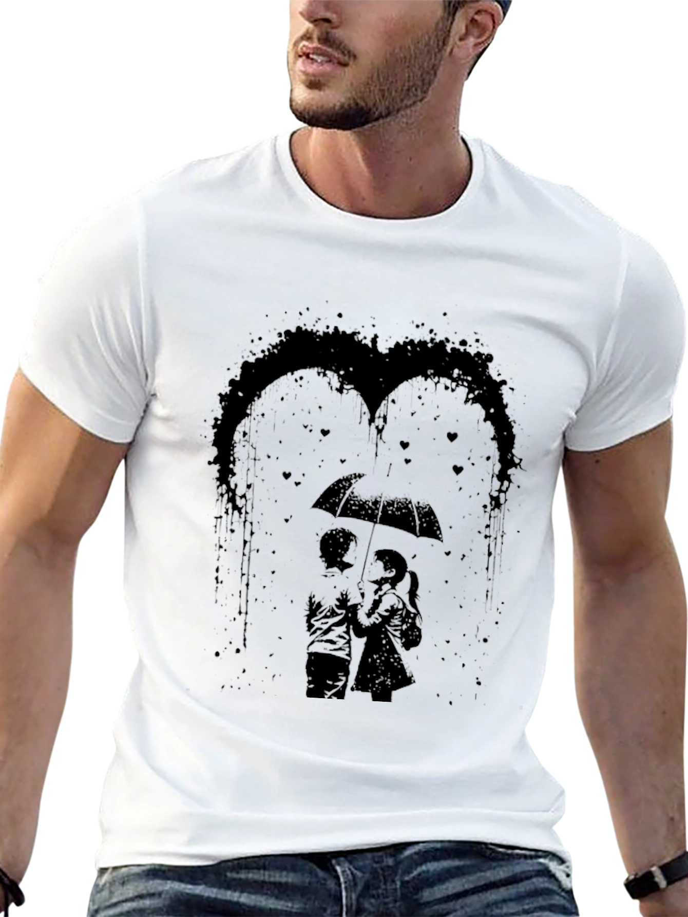 Romantic Couple Under Umbrella Graphic Tee