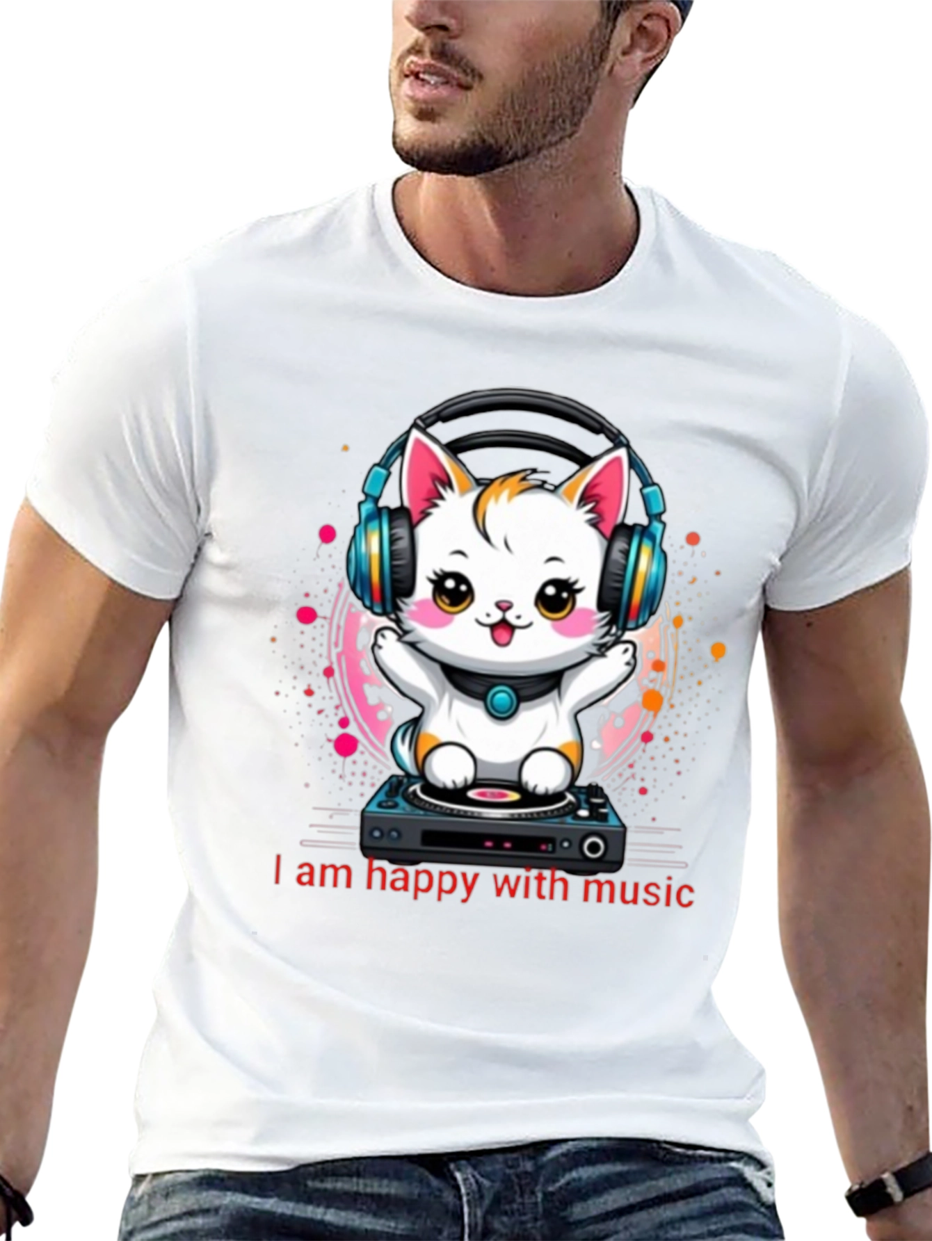 Music Lover Tee: DJ Cat Graphic T-Shirt