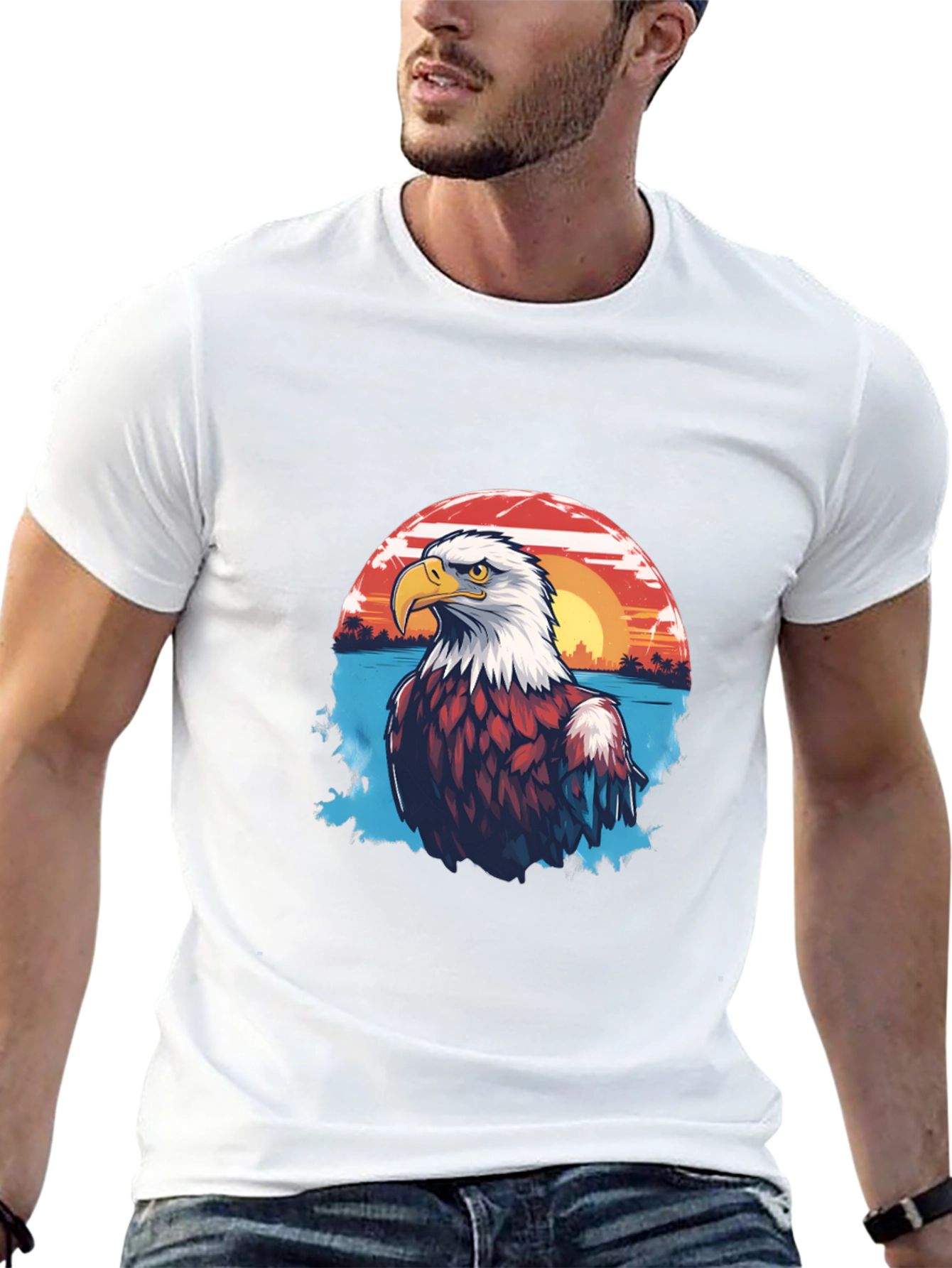 Eagle Sunset Graphic Black T-Shirt