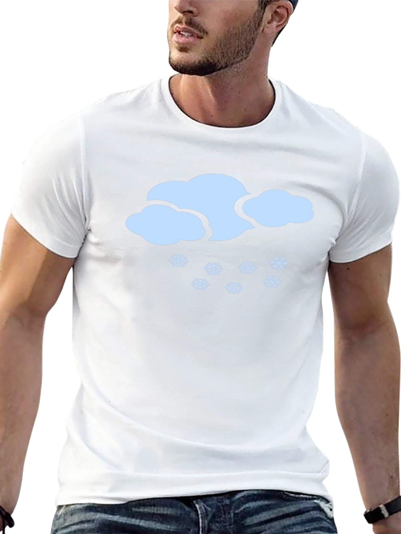 Snowy Cloud Graphic Tee - Black Cotton Casual T-Shirt