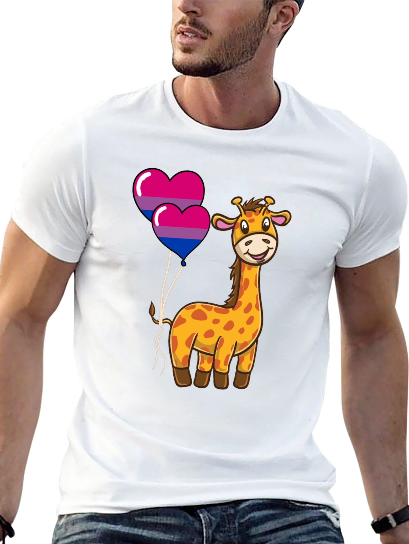Bisexual Giraffe Heart Balloons Graphic T-Shirt