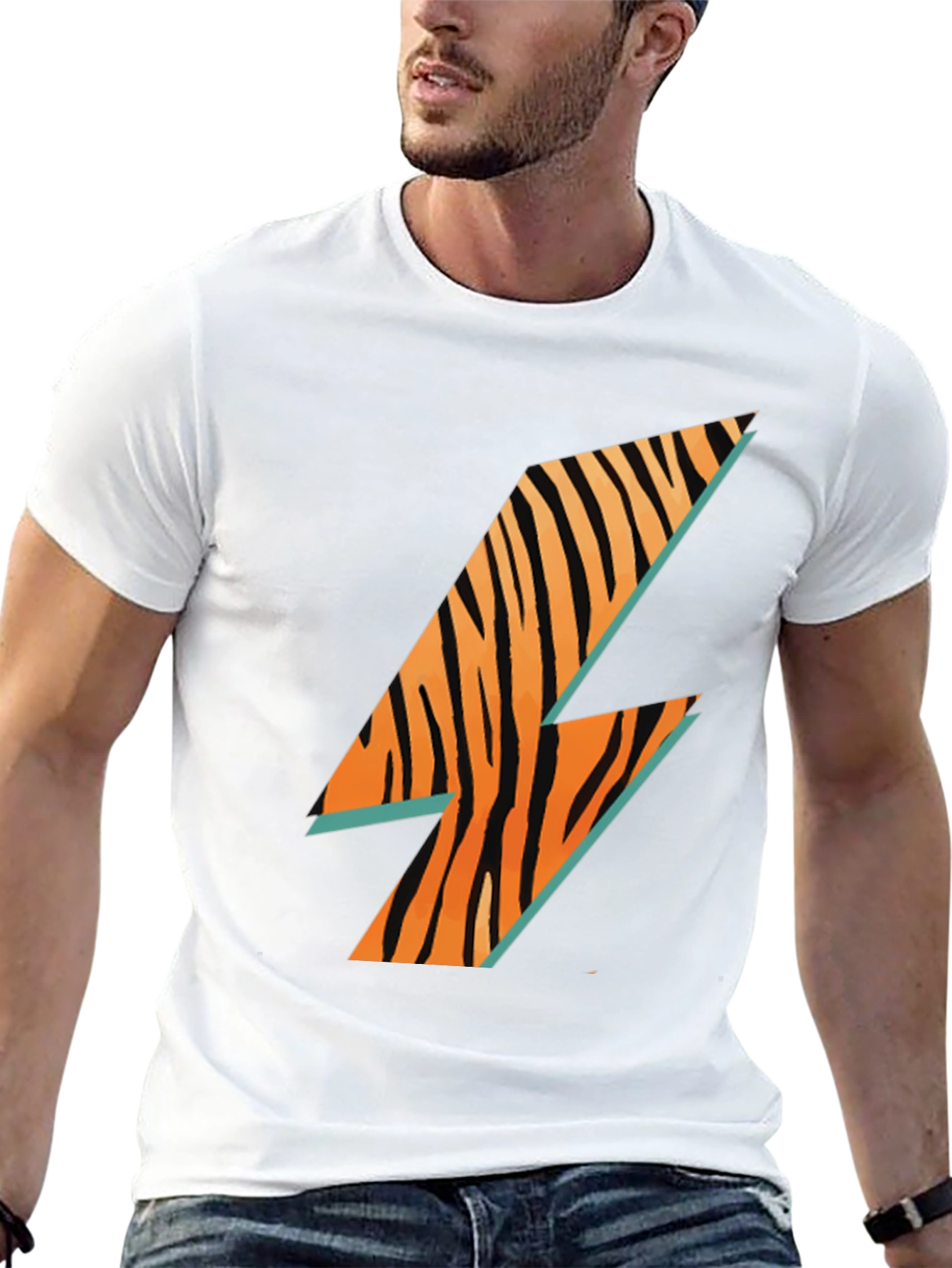 Cool Tiger Lightning Bolt Black T-Shirt