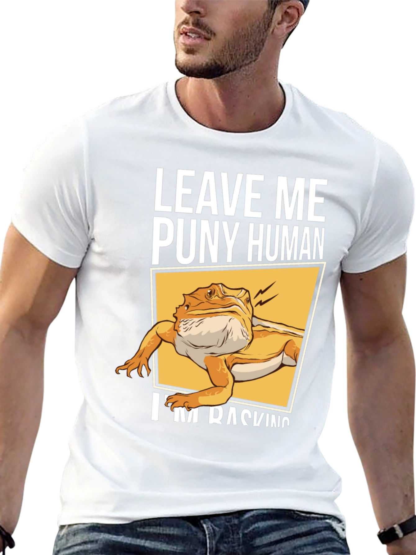 Leave Me Puny Human Bearded Dragon Black T-Shirt