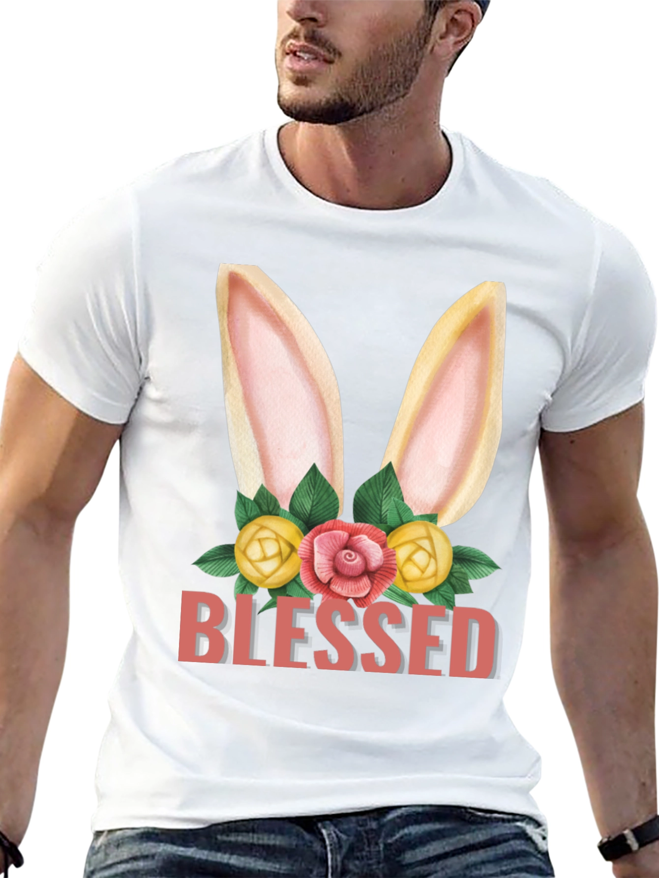 Blessed Easter Bunny Floral Graphic T-Shirt