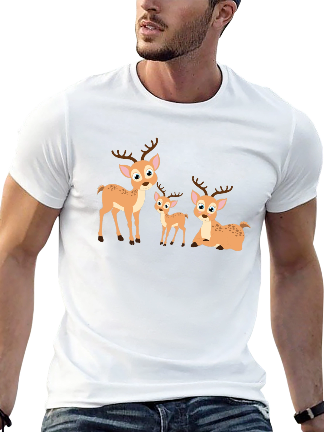 Deer Family Graphic Tee - Cute Cartoon Animals T-Shirt