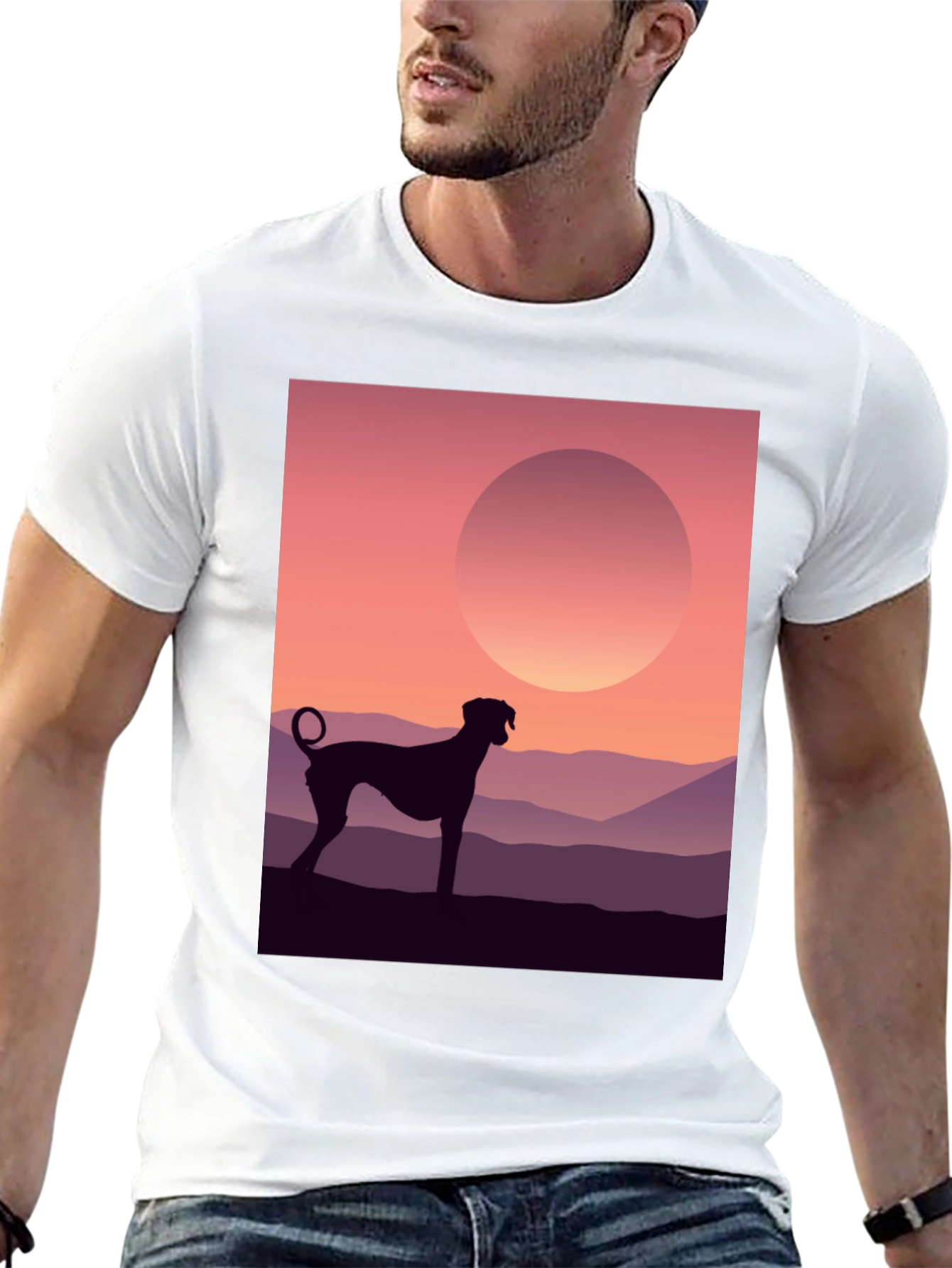 Dog Silhouette T-Shirt - Sunrise Design