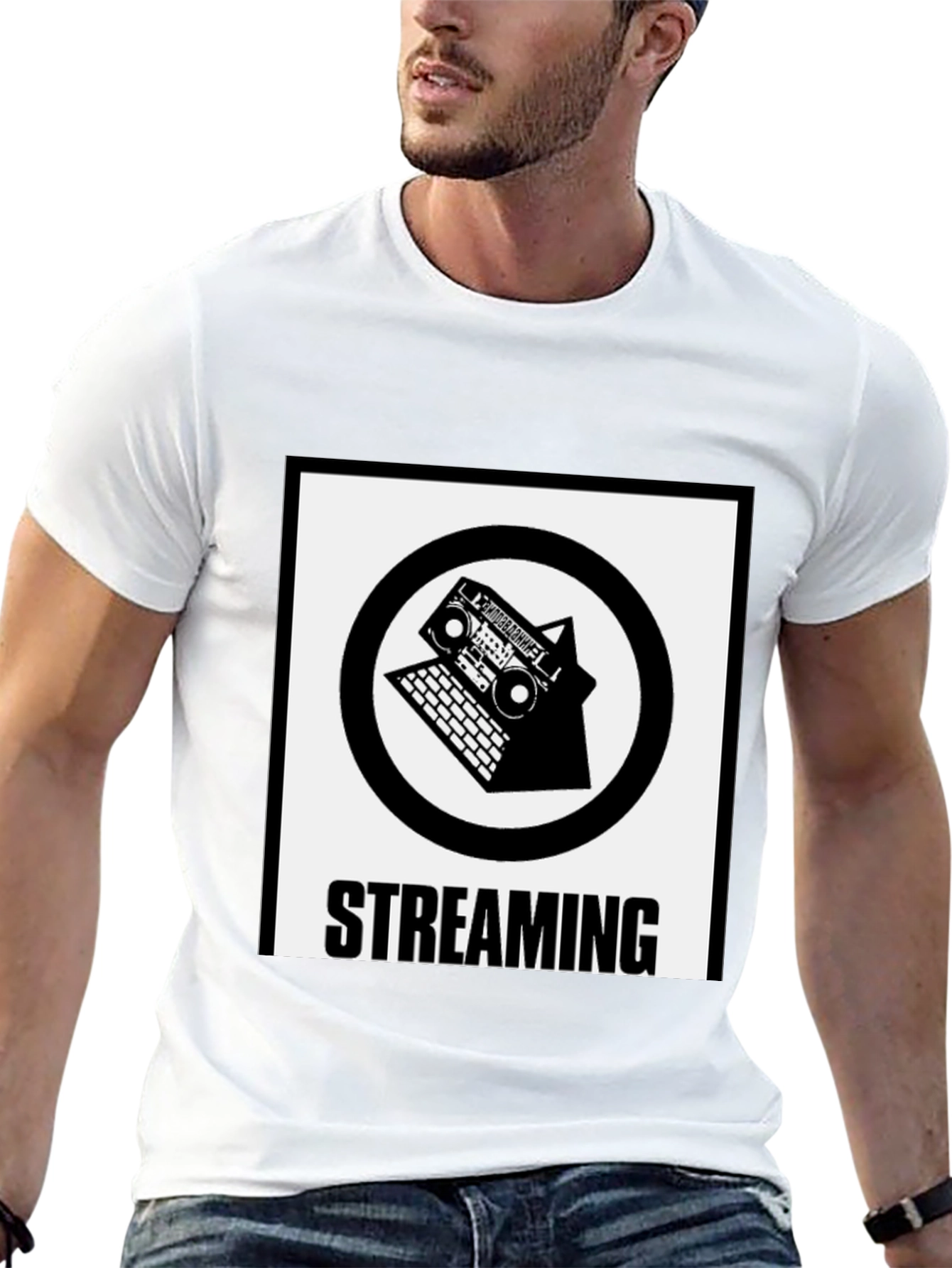 Streaming Boombox Laptop Graphic T-Shirt