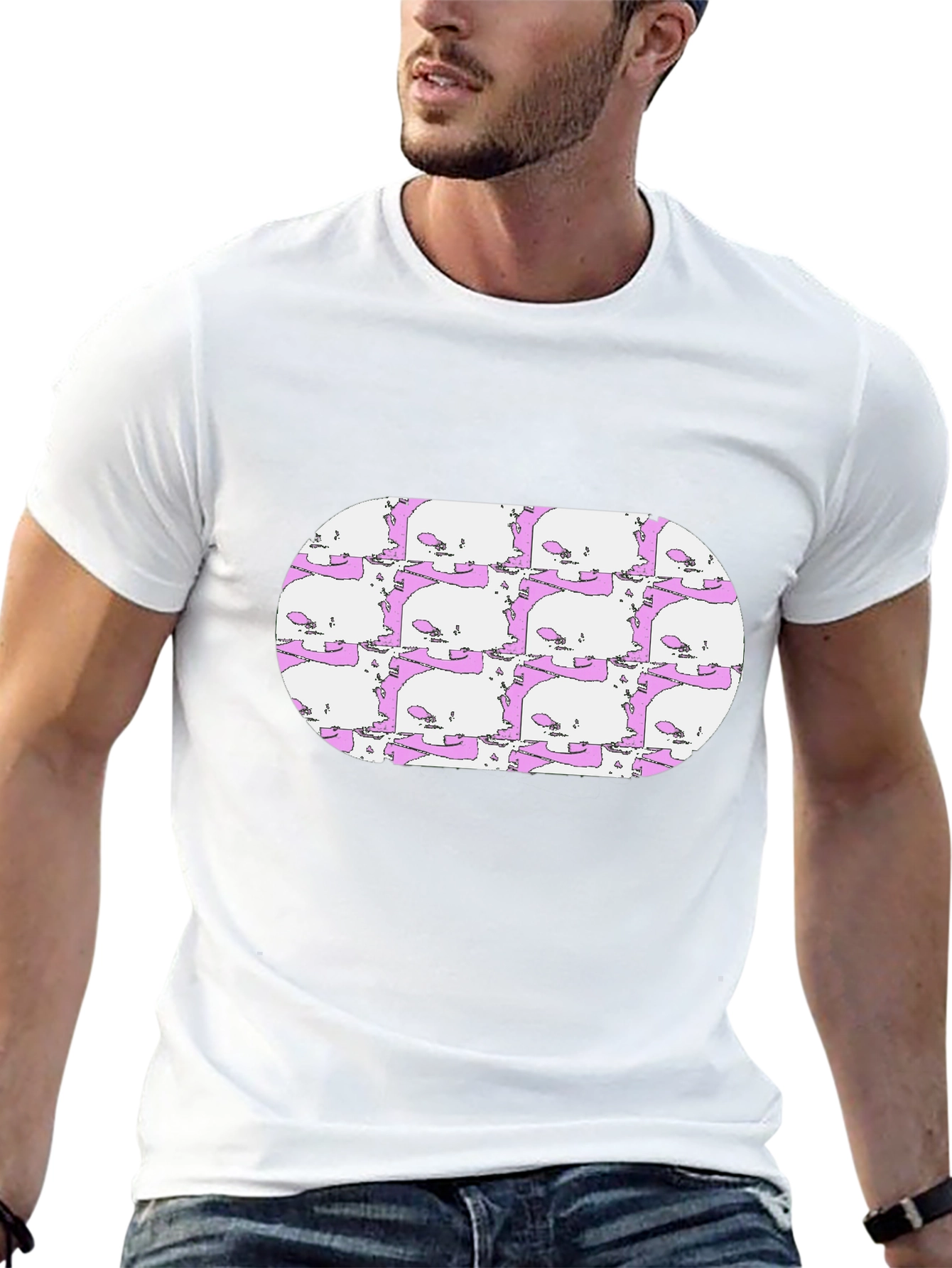 Skull Pattern Tee - Mens Black Crew Neck T-Shirt