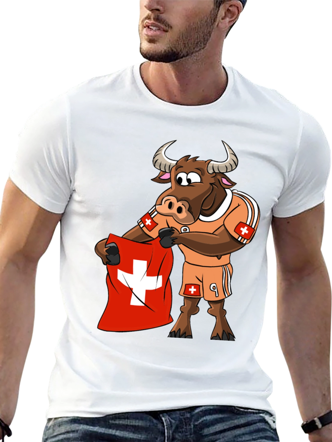 Swiss Bull Soccer Fan T-Shirt - Black Cotton Tee