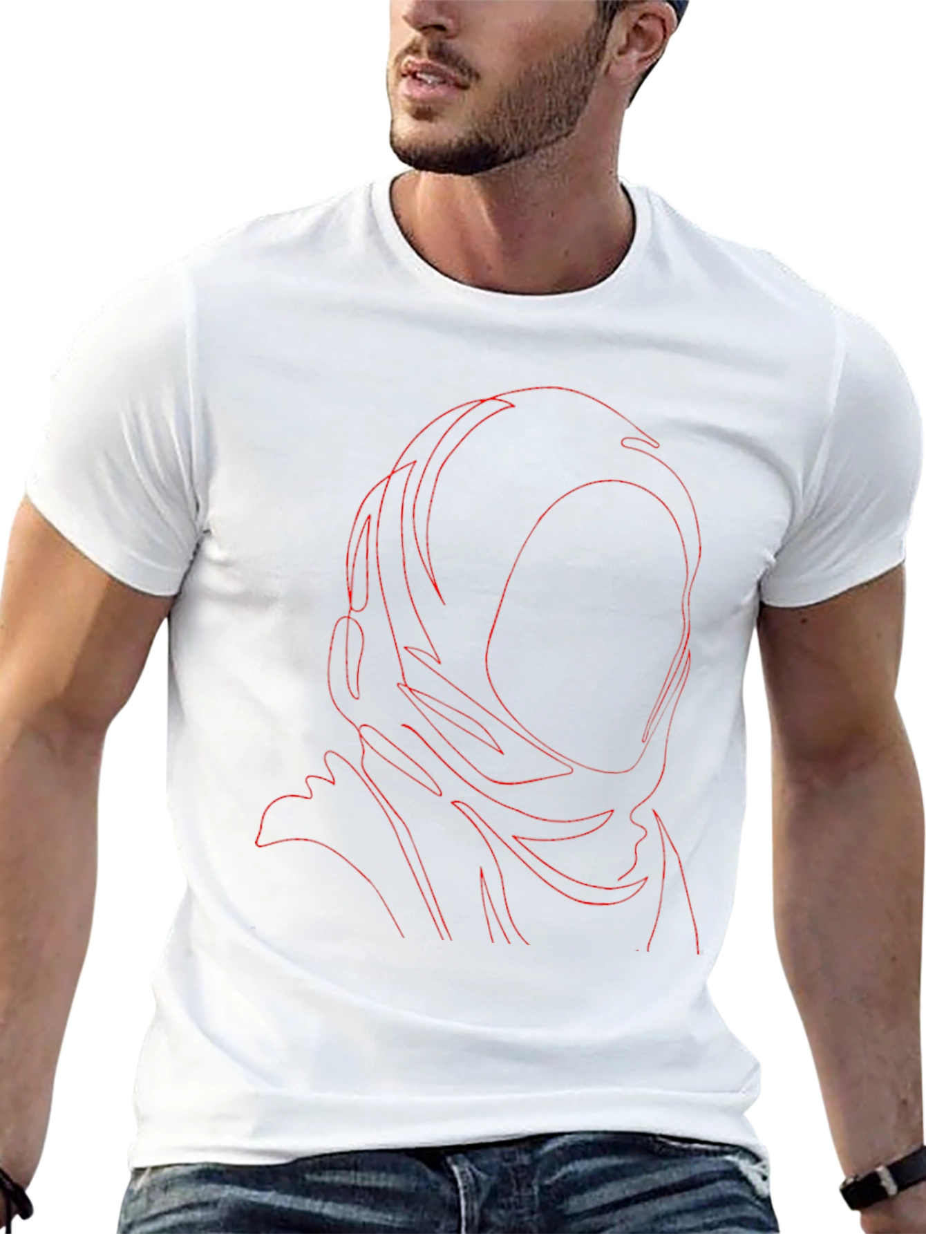 Abstract Red Line Art Black T-Shirt