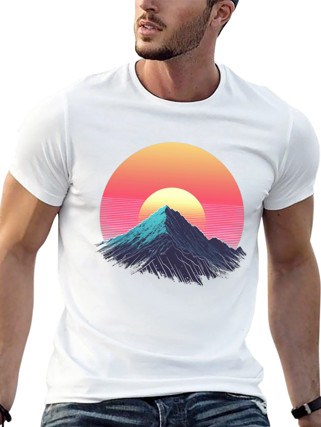 Retro Mountain Sunset Graphic Tee - Black