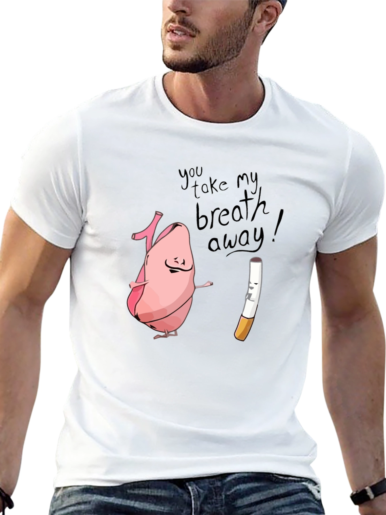 Humorous Lung & Cigarette Black T-Shirt