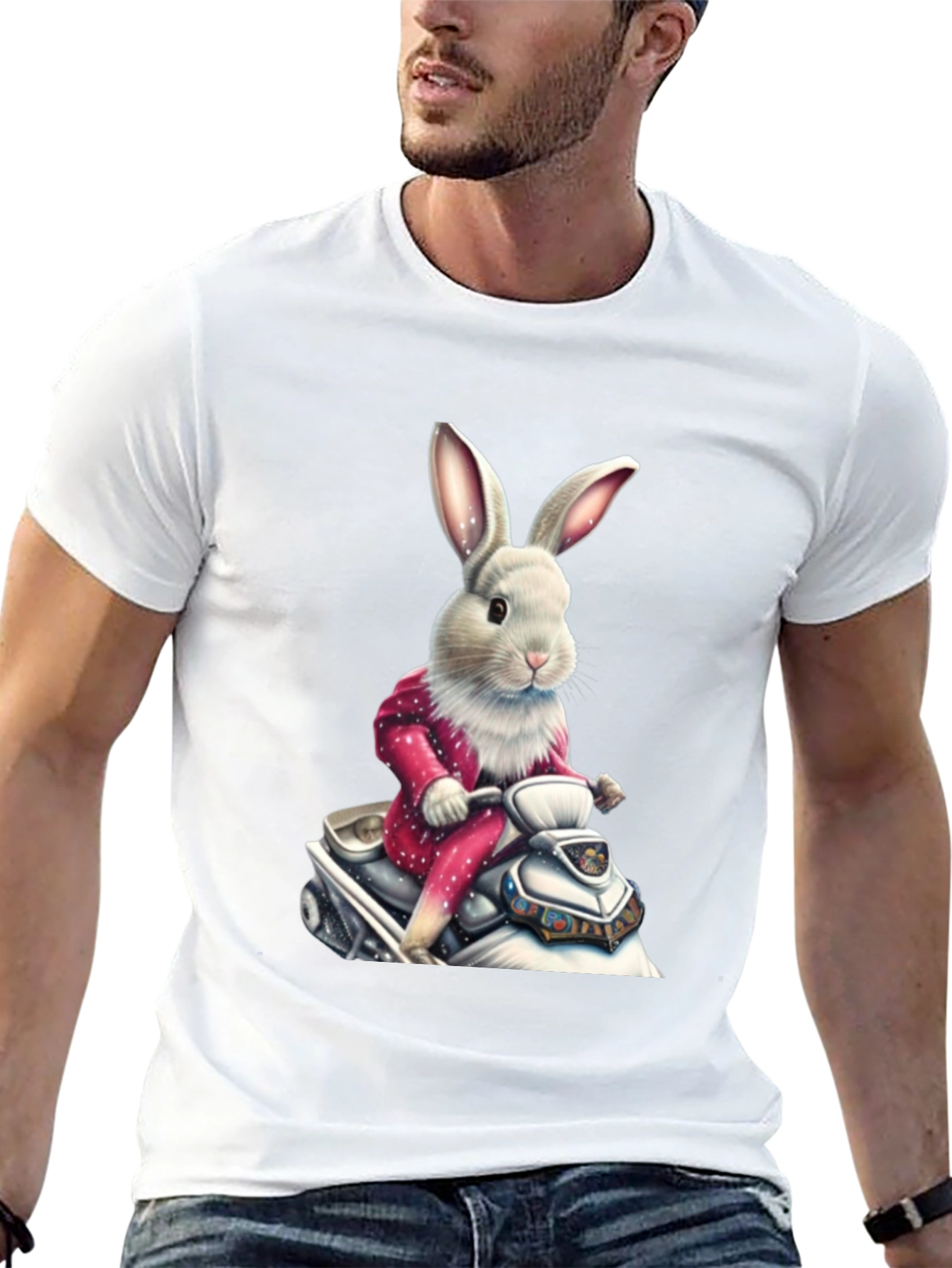 Bunny on Scooter Black T-Shirt